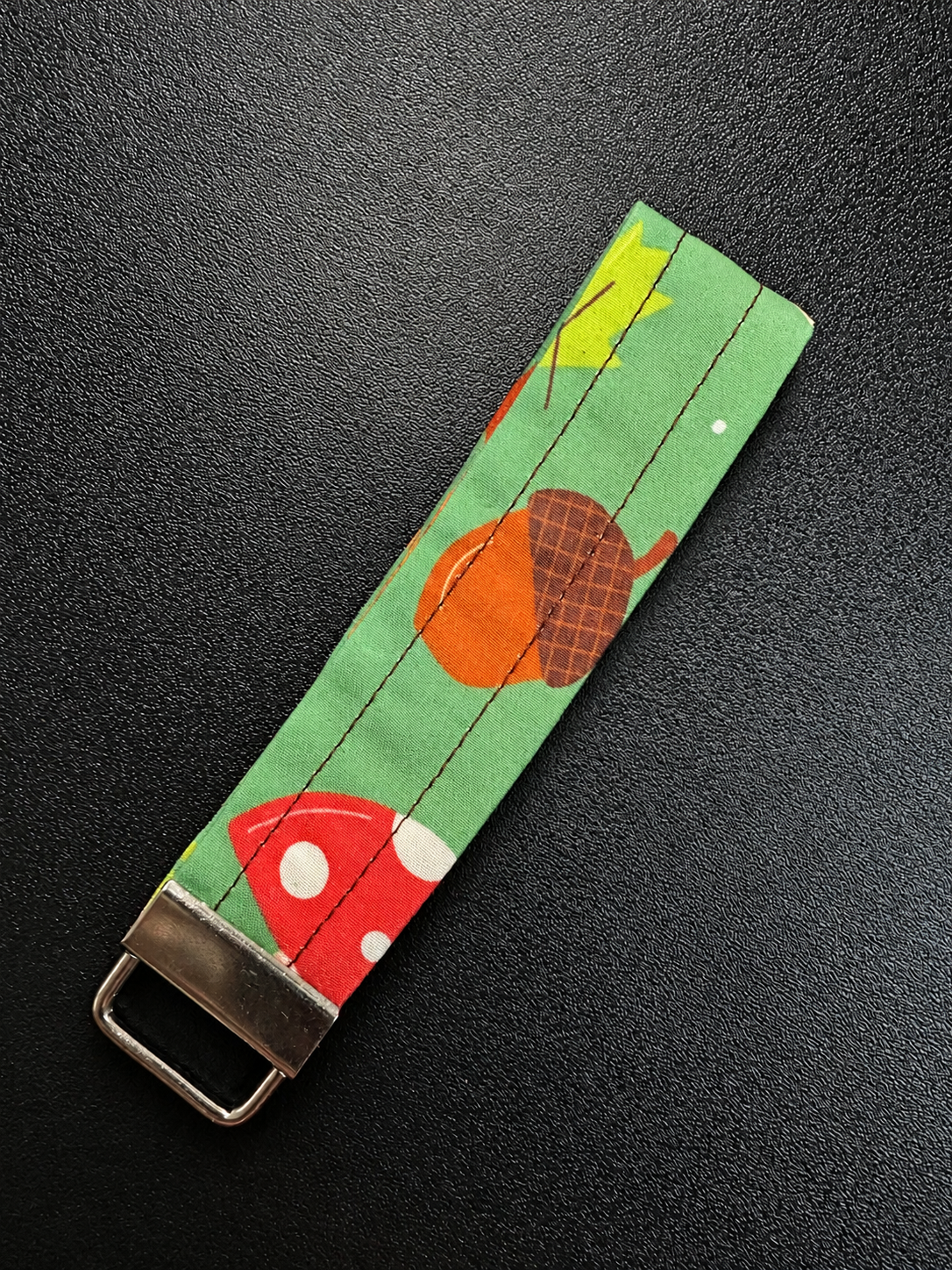 Green Mushroom and Acorn Keychain Wristlet