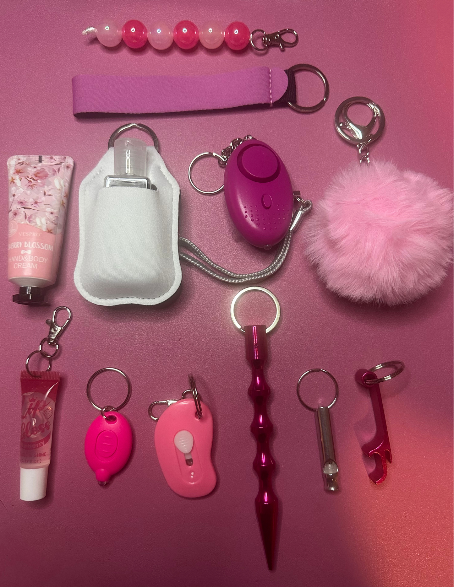 Safety Defense Keychain Pink Berry Blossom, Protection for Women, Teens, Personal Alarm, Cute