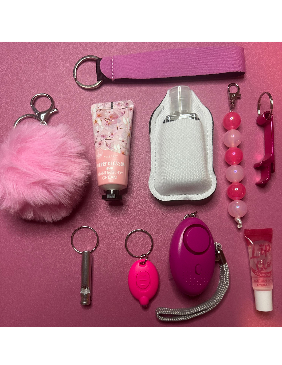 Safety Defense Keychain Pink Berry Blossom, Protection for Women, Teens, Personal Alarm, Cute