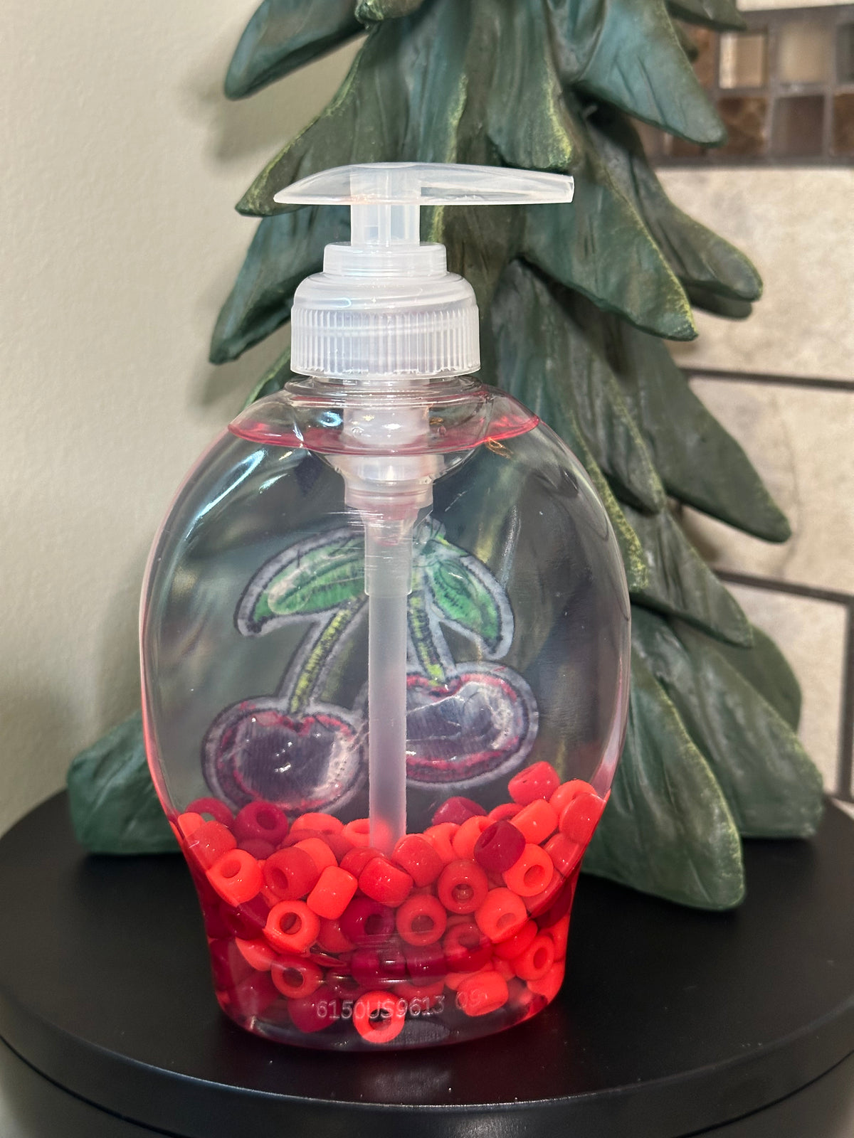 Handmade Hand Soap or Hand Sanitizer Beaded Cherries Dispenser, Decorative Bathroom, Kitchen Décor, Housewarming Gift, Cute Soap