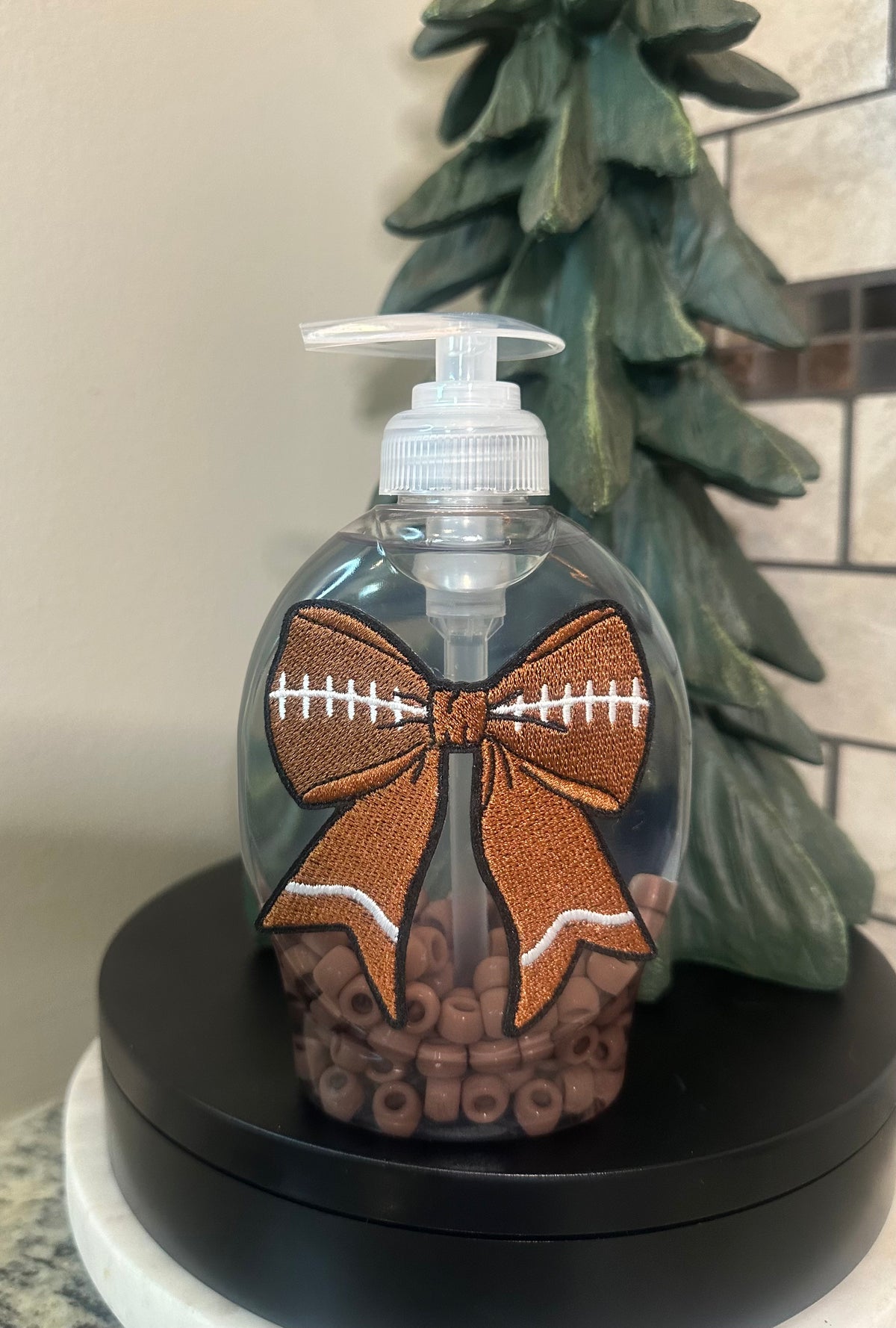 Handmade Hand Soap or Hand Sanitizer Beaded Bow Football Dispenser, Decorative Bathroom, Kitchen Décor, Housewarming Gift, Cute Soap