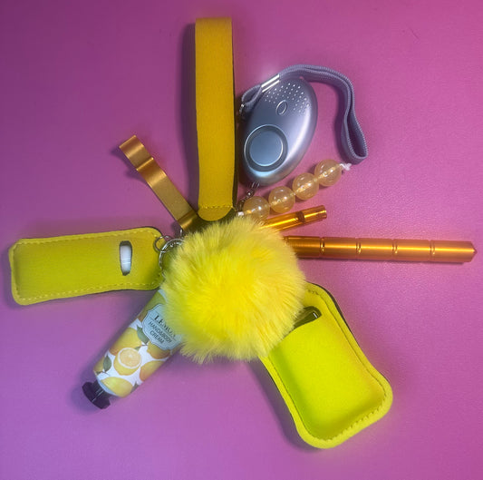 Safety Defense Keychain- Silver, Orange and yellow, Cute Car Keys, Protection for Women, Teens, Moms, Personal Aesthetic, Wristlet Safety Alarm