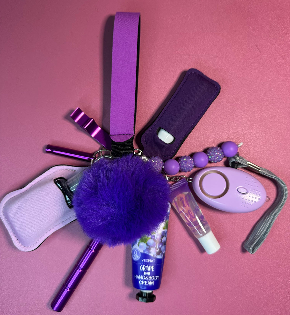 Safety Defense Keychain- Purple, Cute Car Keys, Protection for Women, Teens, Moms, Personal Aesthetic, Wristlet Safety Alarm