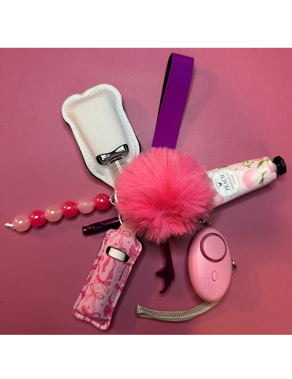 Safety Defense Pink and Purple Keychain, Protection for Women, Teens, Females, Cute Wristlet Alarms