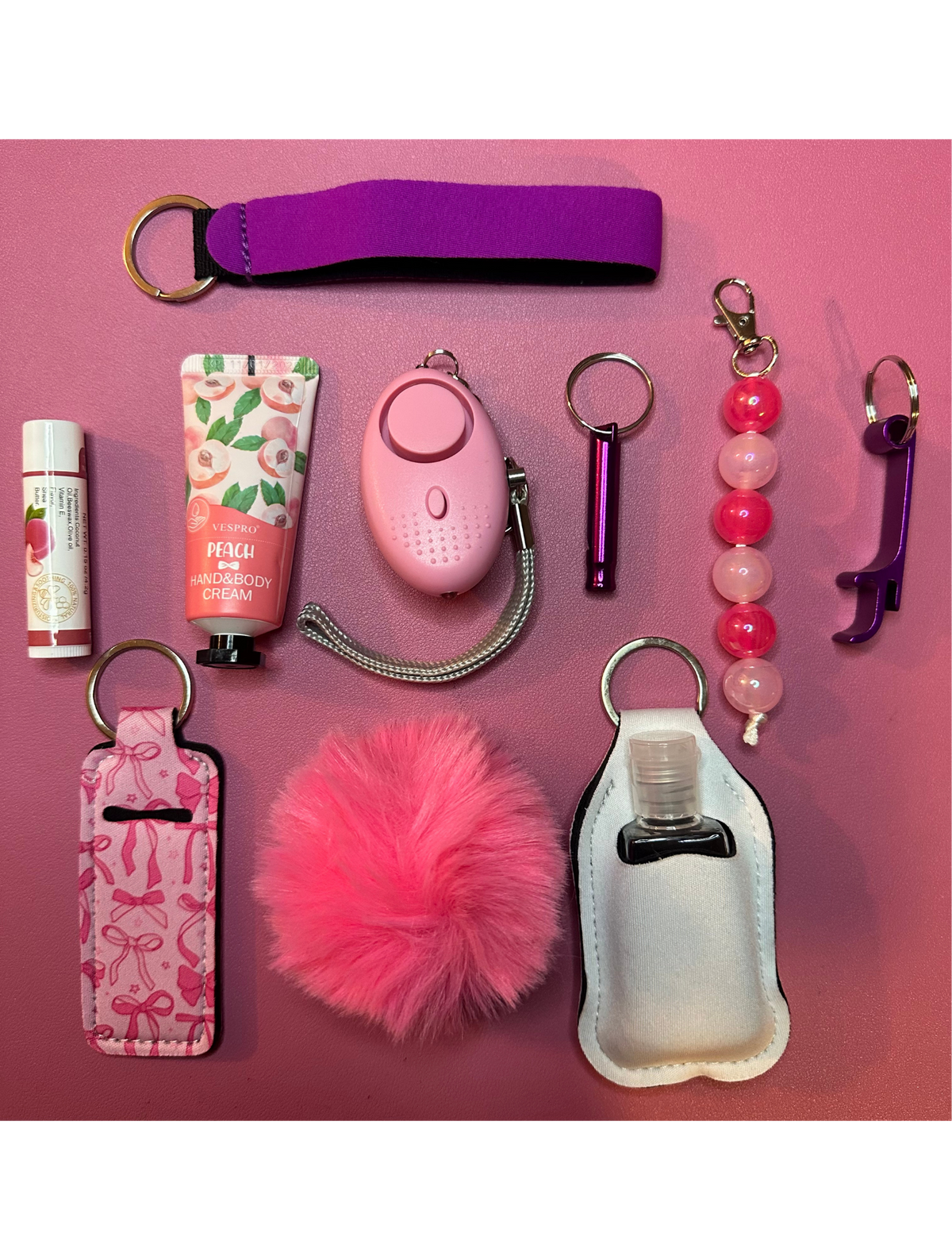 Safety Defense Pink and Purple Keychain, Protection for Women, Teens, Females, Cute Wristlet Alarms