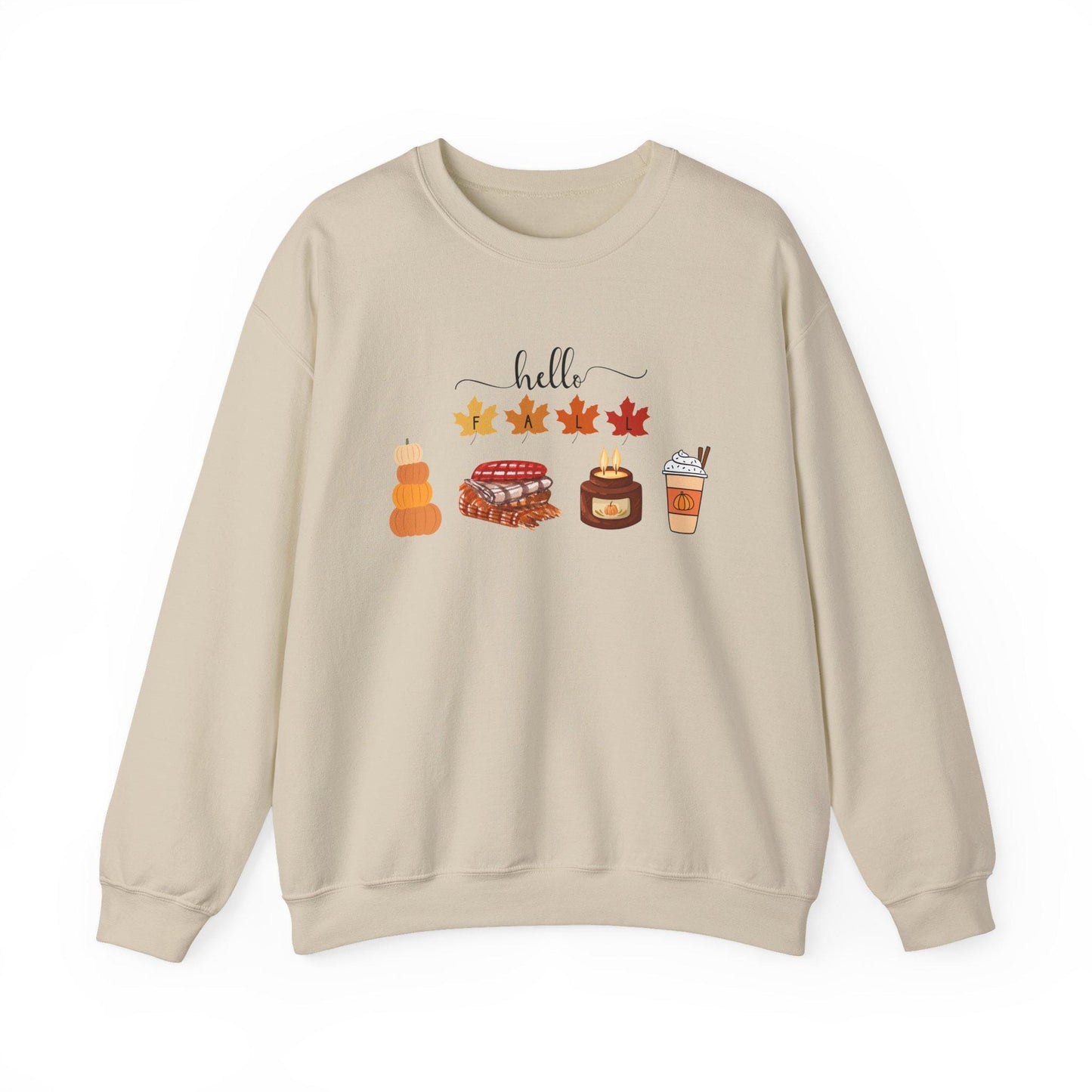 Hello Fall autumn leaves pumpkin pie latte sweater sweatshirt | Cozy comfortable cold weather season