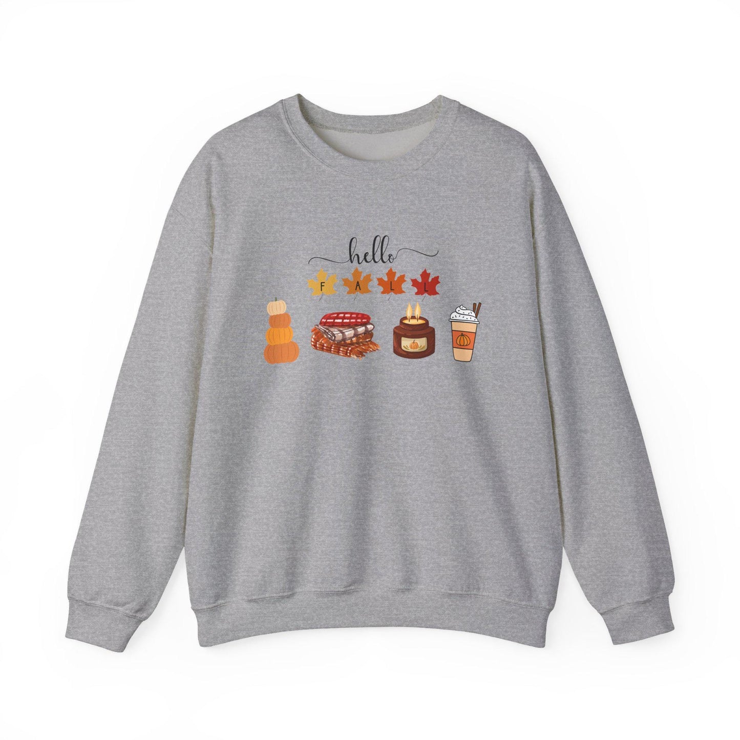 Hello Fall autumn leaves pumpkin pie latte sweater sweatshirt | Cozy comfortable cold weather season