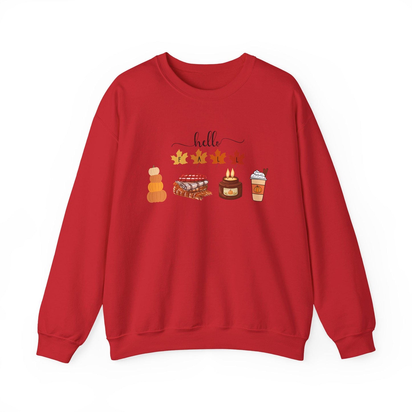 Hello Fall autumn leaves pumpkin pie latte sweater sweatshirt | Cozy comfortable cold weather season
