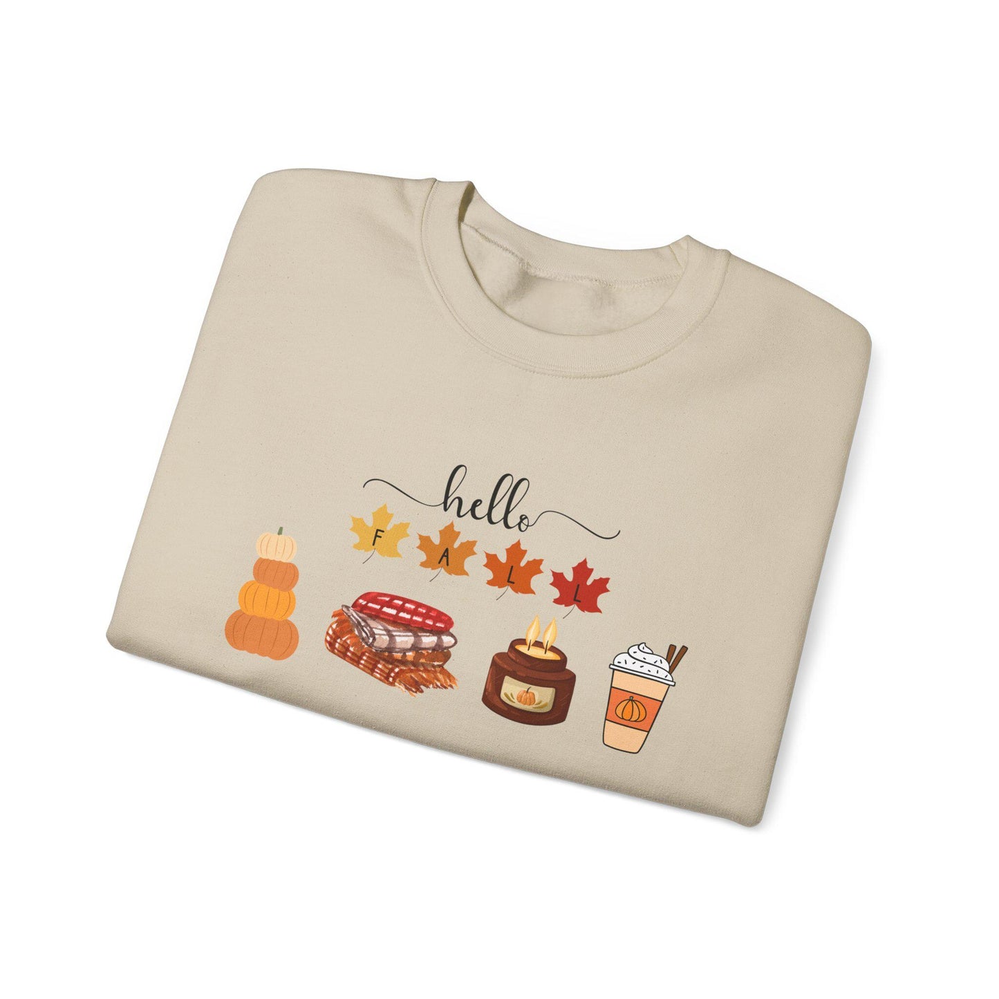 Hello Fall autumn leaves pumpkin pie latte sweater sweatshirt | Cozy comfortable cold weather season