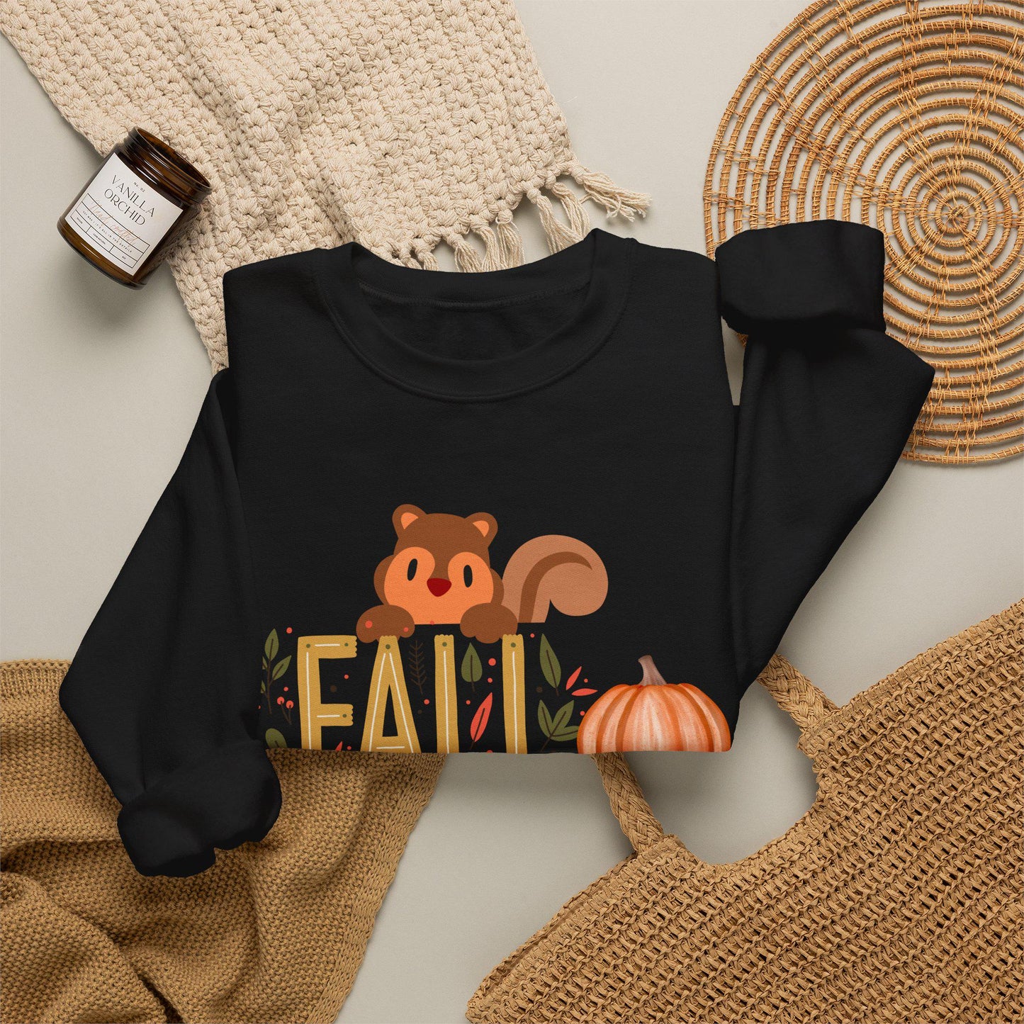 Squirrel Pumpkin FALL Crewneck Sweatshirt | Cozy Autumn Graphic Tee
