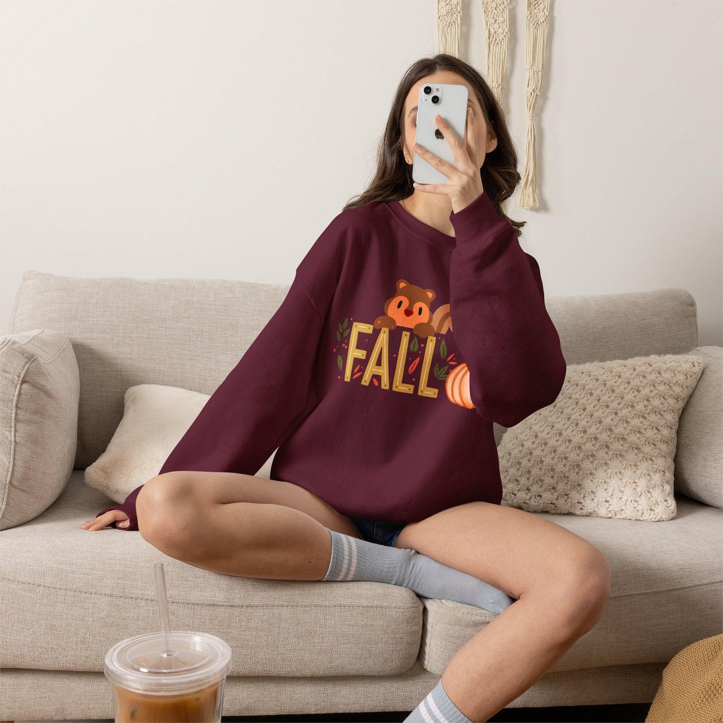 Squirrel Pumpkin FALL Crewneck Sweatshirt | Cozy Autumn Graphic Tee