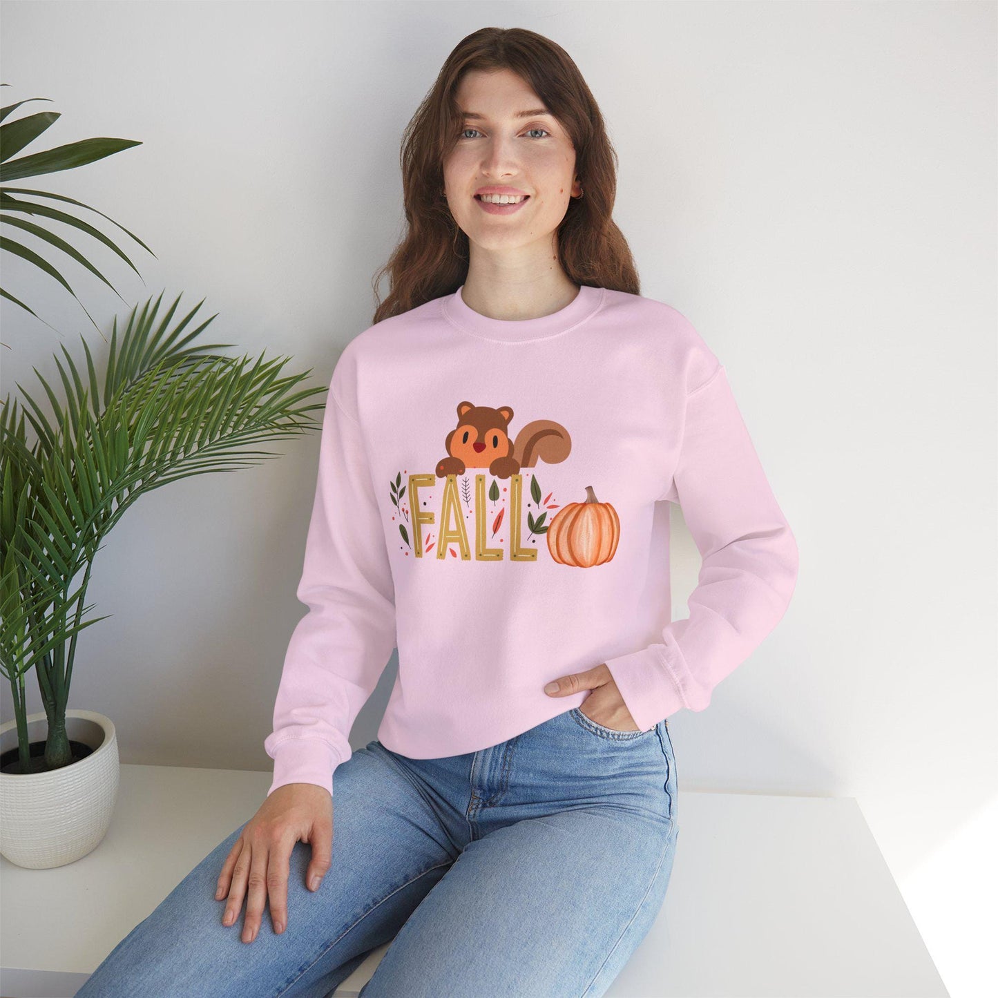 Squirrel Pumpkin FALL Crewneck Sweatshirt | Cozy Autumn Graphic Tee