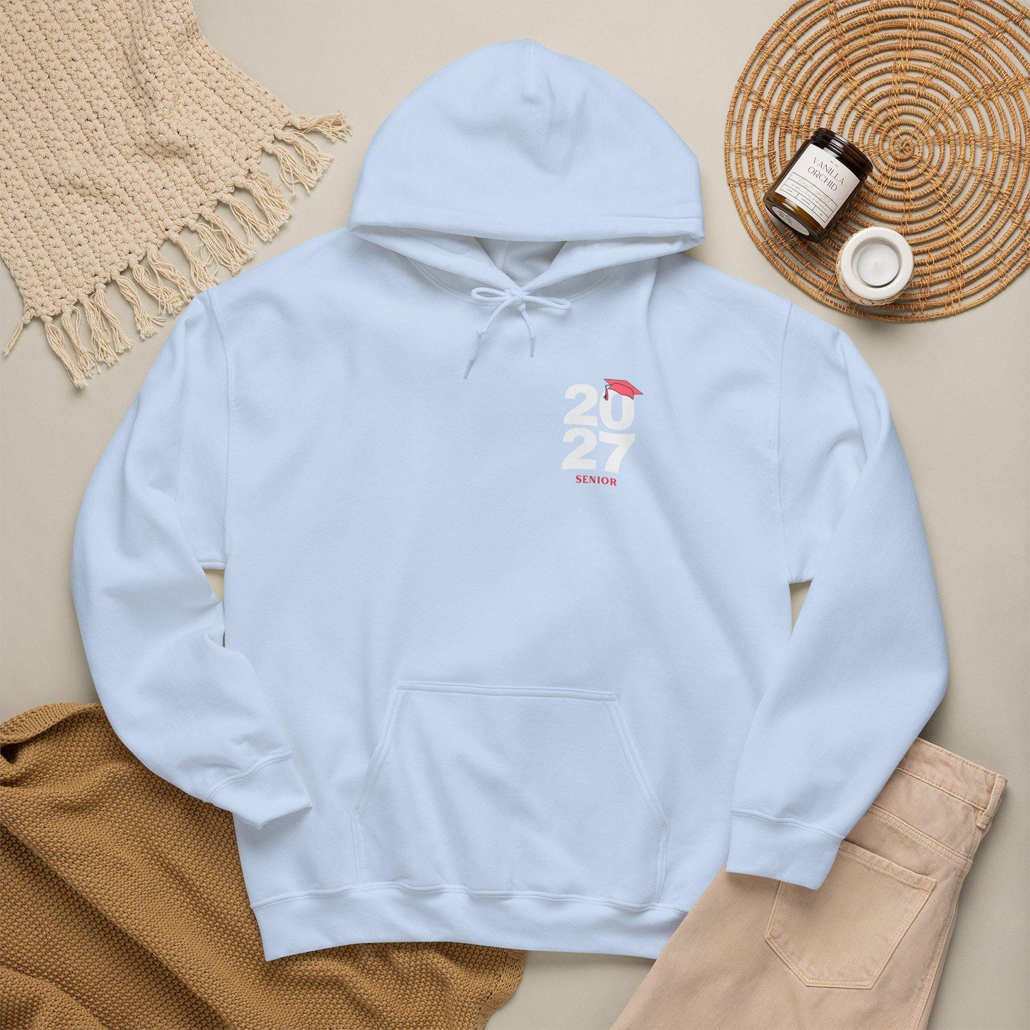 Pink Graduation Cap Senior Hoodie | Minimal Class of 2026 Grad Sweatshirt | Female | Teen School
