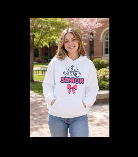 Senior Crown with Bow Hoodie | Senior Year 2027 Sweatshirt | Back to School | Last Year College | Teen Gift | Class of 2027 Cozy Pullover