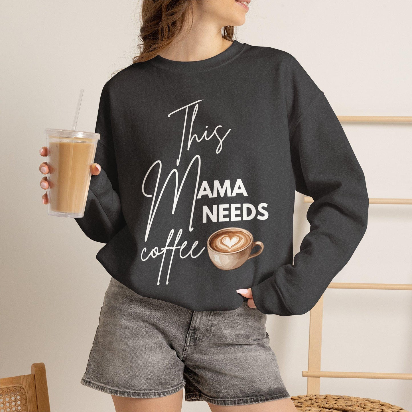 This Mama Needs Coffee Sweatshirt | Mom Coffee Lover Crewneck | Mama Graphic Sweatshirt Gifted | Coffee Mom T-shirt | Latte Sweatshirt