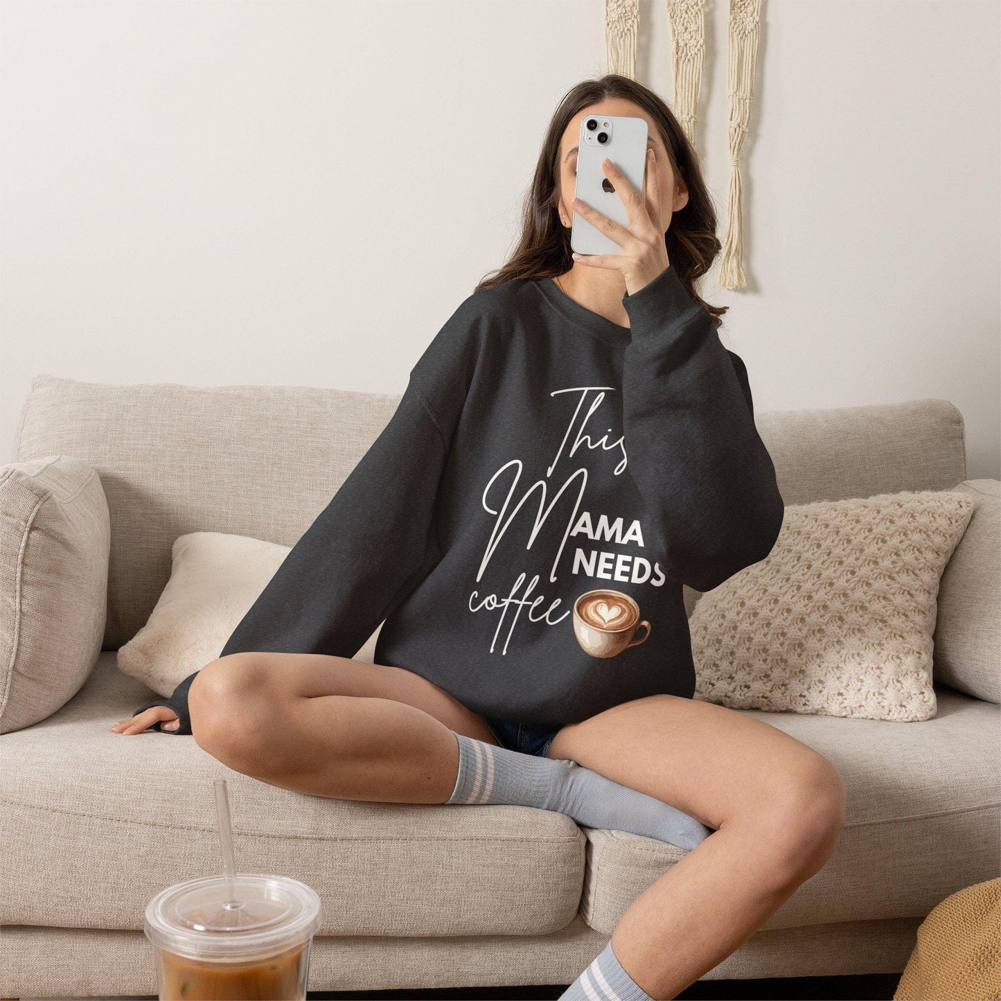 This Mama Needs Coffee Sweatshirt | Mom Coffee Lover Crewneck | Mama Graphic Sweatshirt Gifted | Coffee Mom T-shirt | Latte Sweatshirt