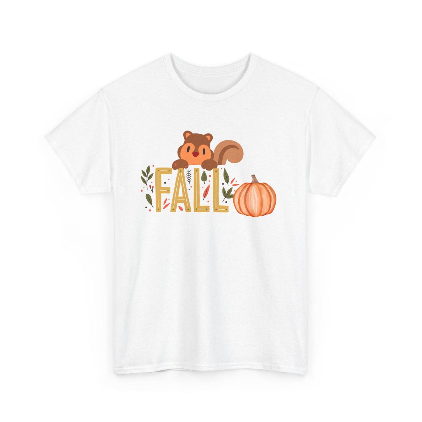 Fall Squirrel Tee, Pumpkin, Autumn Leaves, Cute Woodland Design, Pumpkin Season Apparel, Female Cozy, Women CrewneckVibe, Comfortable Attire