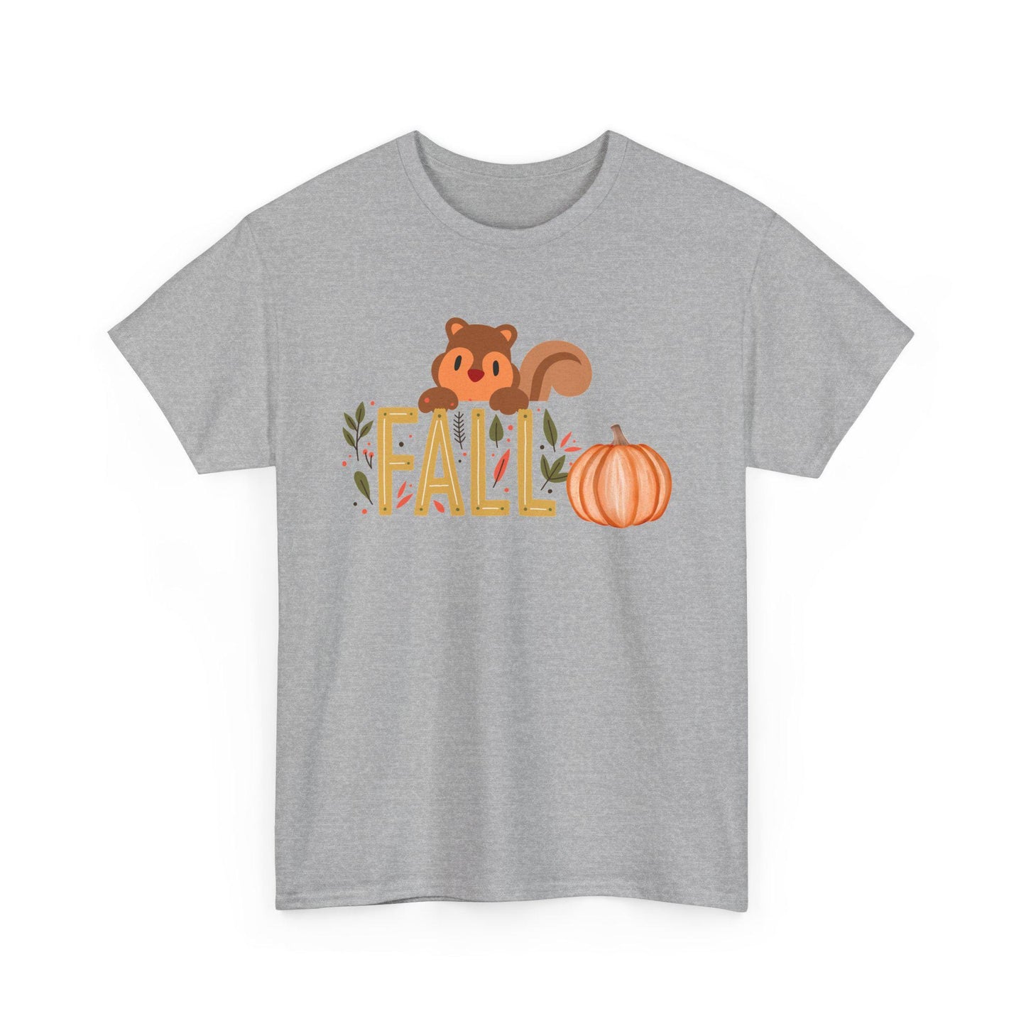 Fall Squirrel Tee, Pumpkin, Autumn Leaves, Cute Woodland Design, Pumpkin Season Apparel, Female Cozy, Women CrewneckVibe, Comfortable Attire
