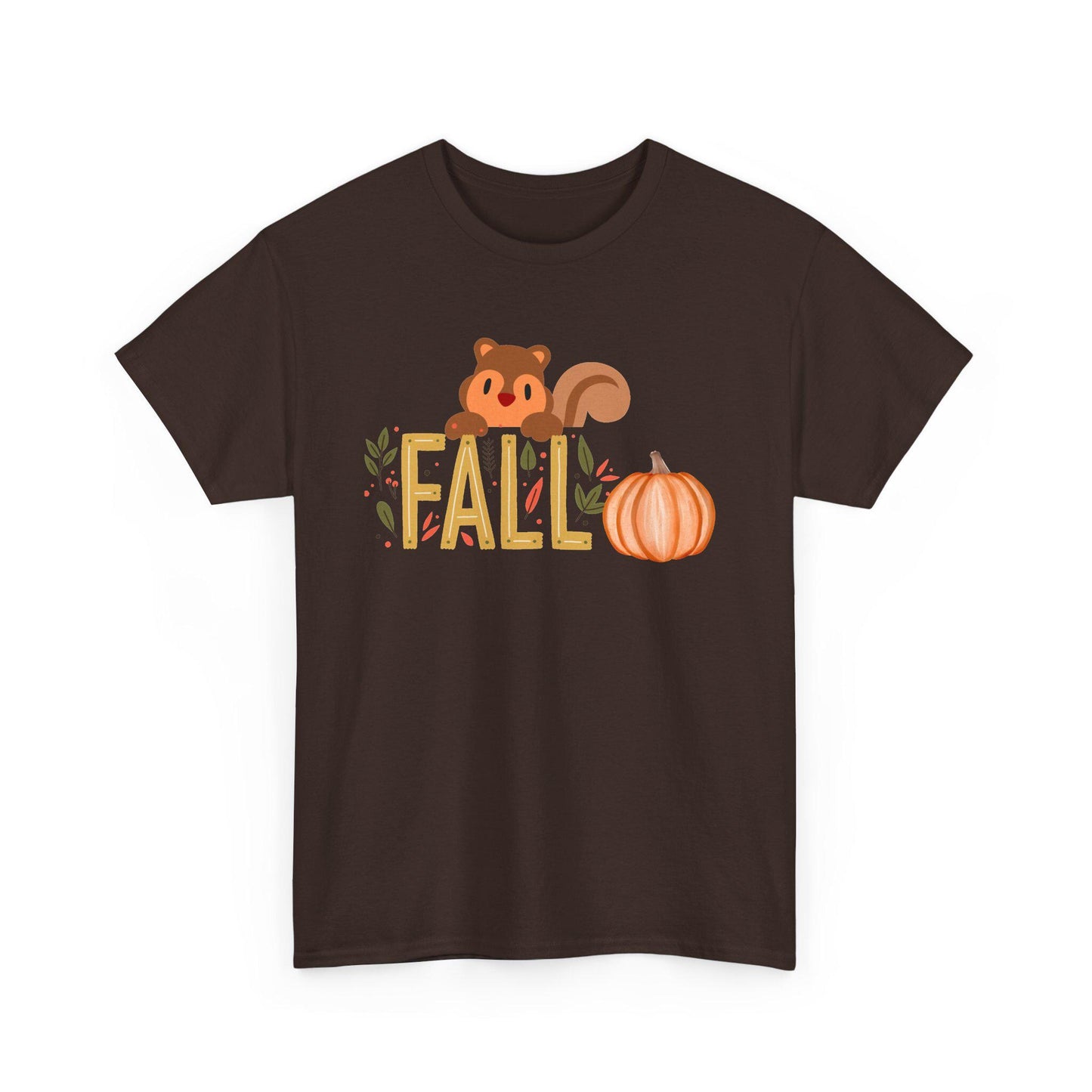 Fall Squirrel Tee, Pumpkin, Autumn Leaves, Cute Woodland Design, Pumpkin Season Apparel, Female Cozy, Women CrewneckVibe, Comfortable Attire