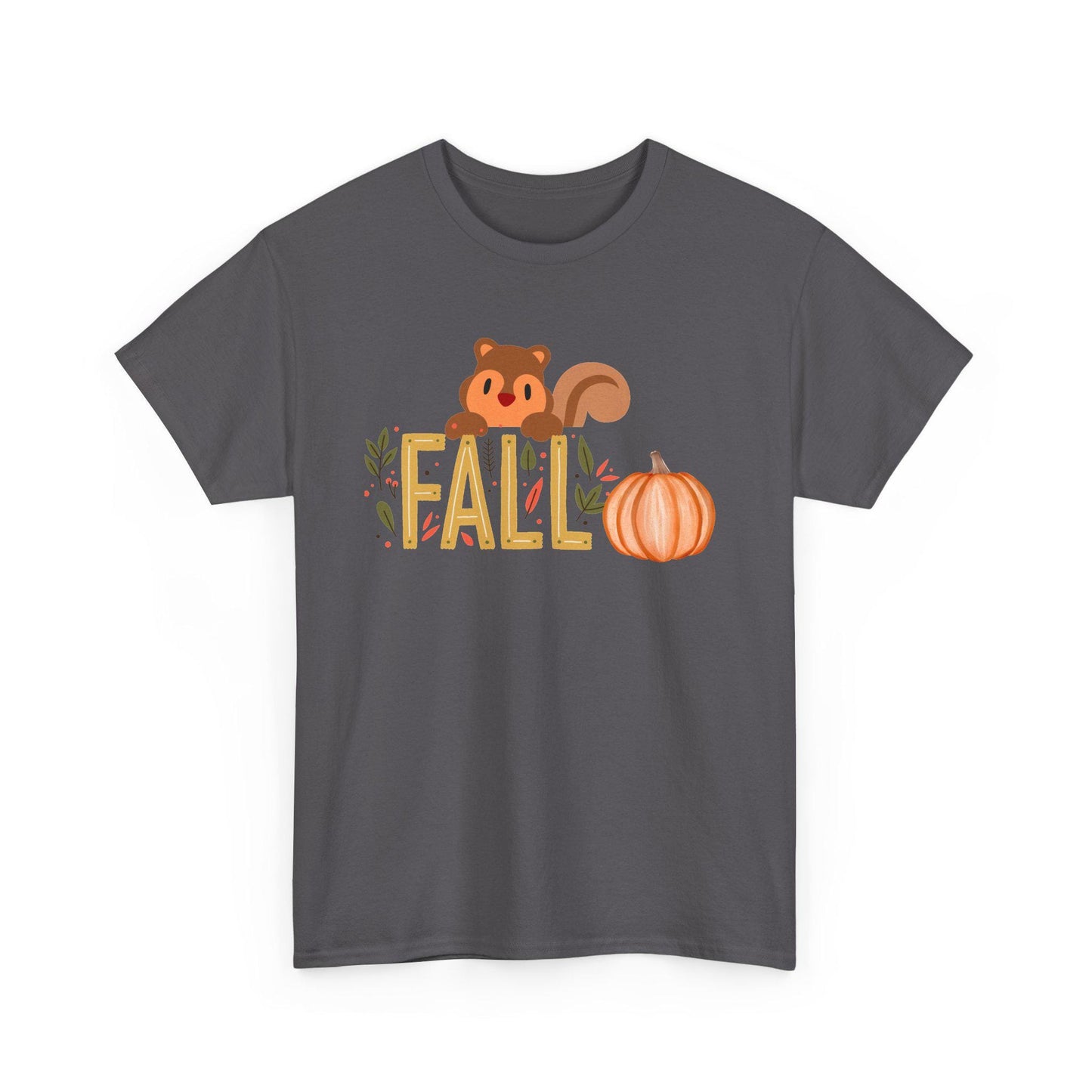Fall Squirrel Tee, Pumpkin, Autumn Leaves, Cute Woodland Design, Pumpkin Season Apparel, Female Cozy, Women CrewneckVibe, Comfortable Attire