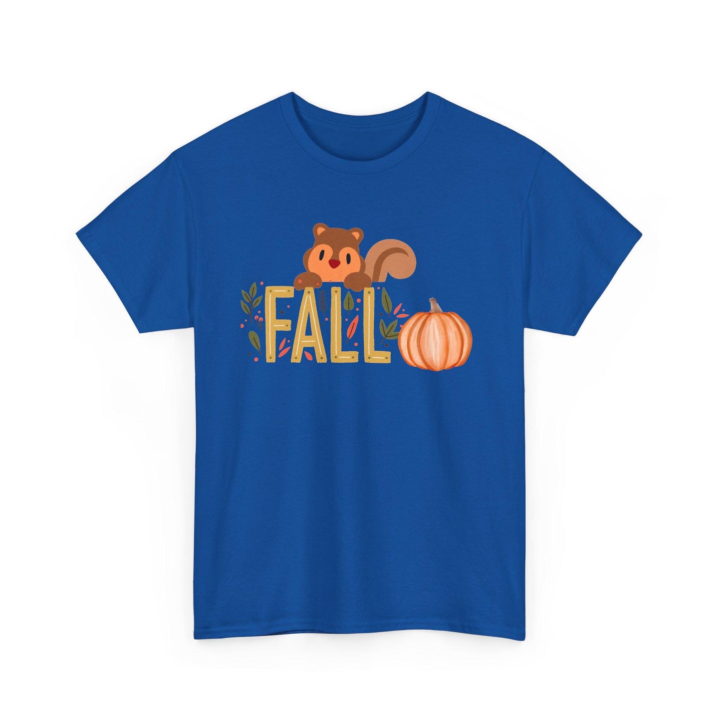Fall Squirrel Tee, Pumpkin, Autumn Leaves, Cute Woodland Design, Pumpkin Season Apparel, Female Cozy, Women CrewneckVibe, Comfortable Attire