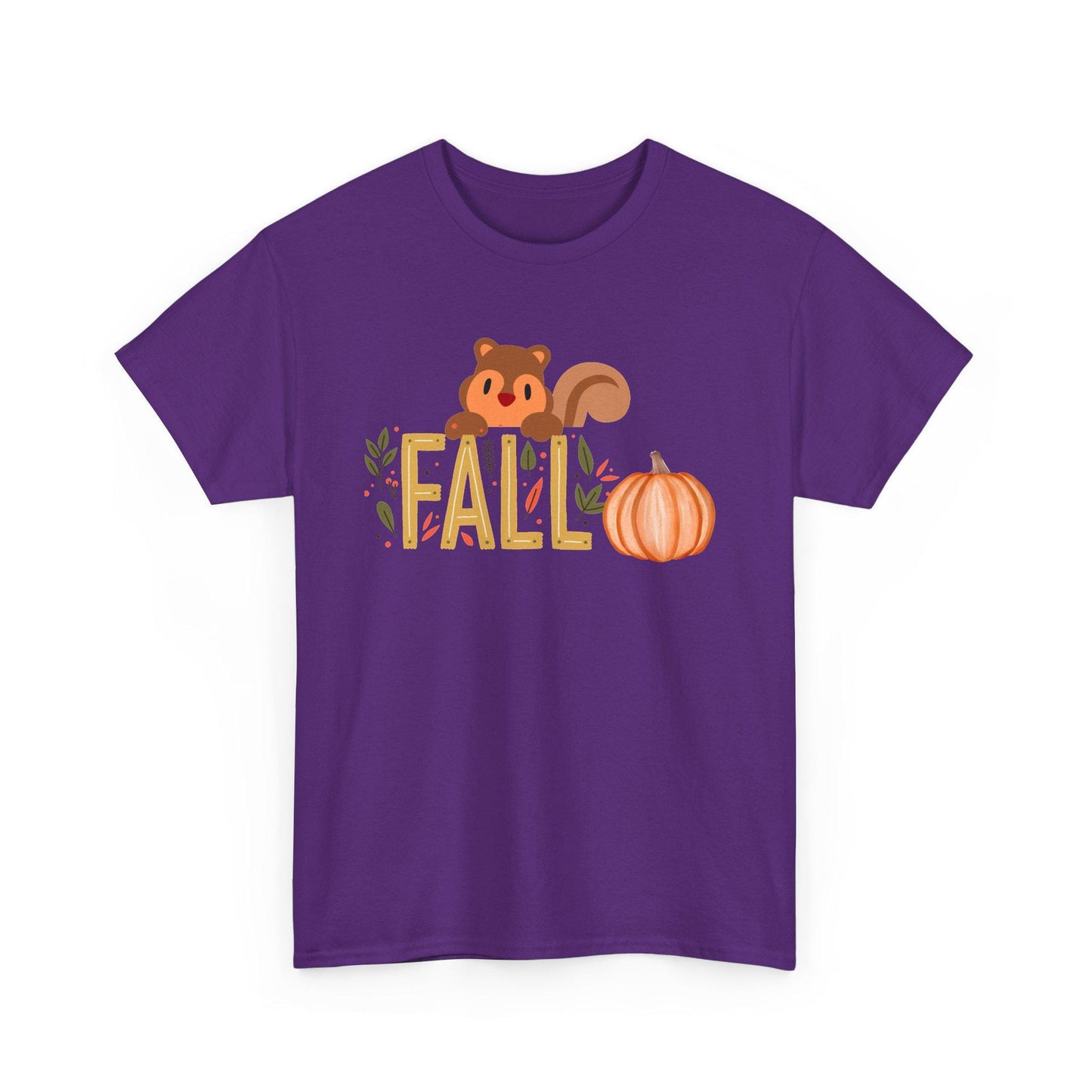 Fall Squirrel Tee, Pumpkin, Autumn Leaves, Cute Woodland Design, Pumpkin Season Apparel, Female Cozy, Women CrewneckVibe, Comfortable Attire