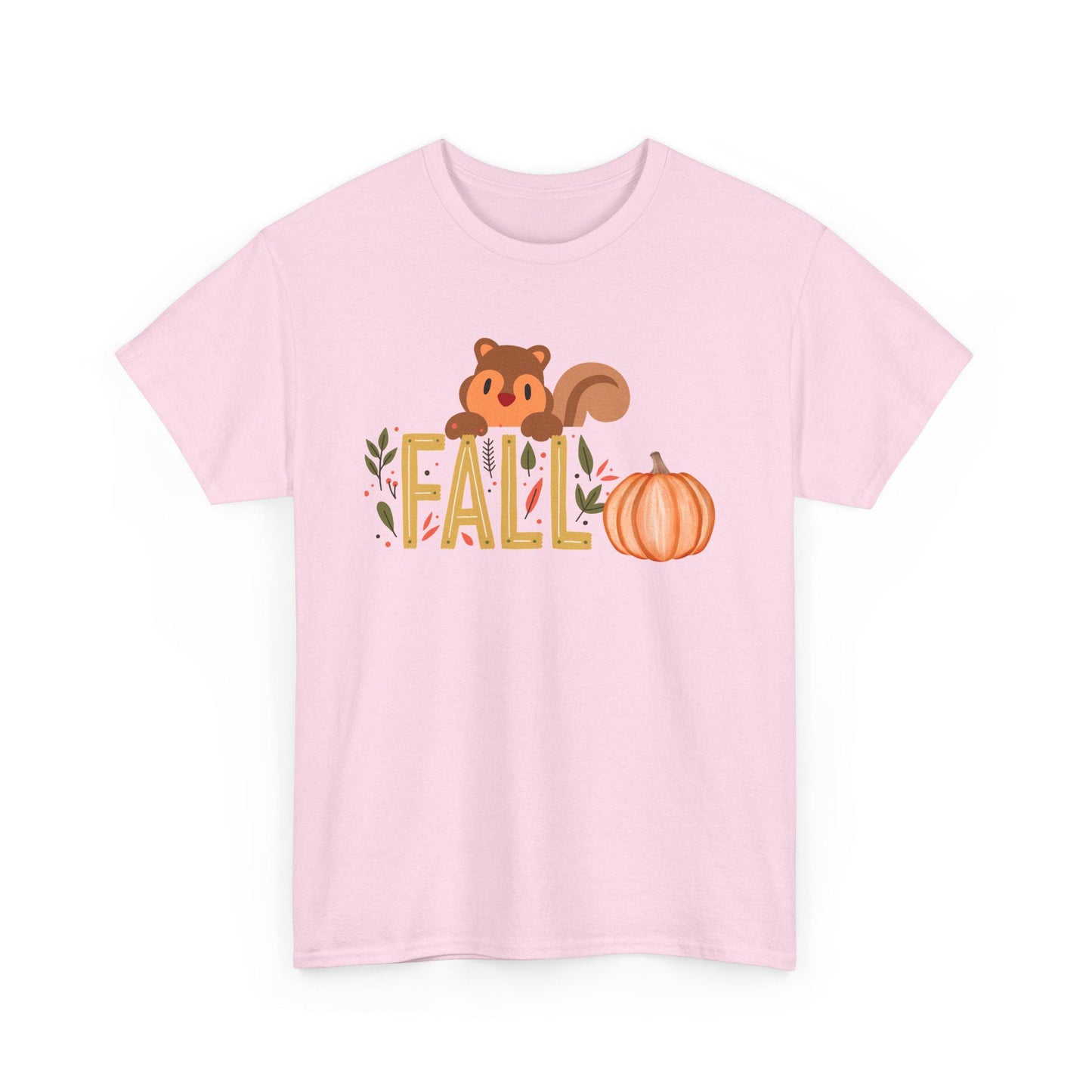 Fall Squirrel Tee, Pumpkin, Autumn Leaves, Cute Woodland Design, Pumpkin Season Apparel, Female Cozy, Women CrewneckVibe, Comfortable Attire