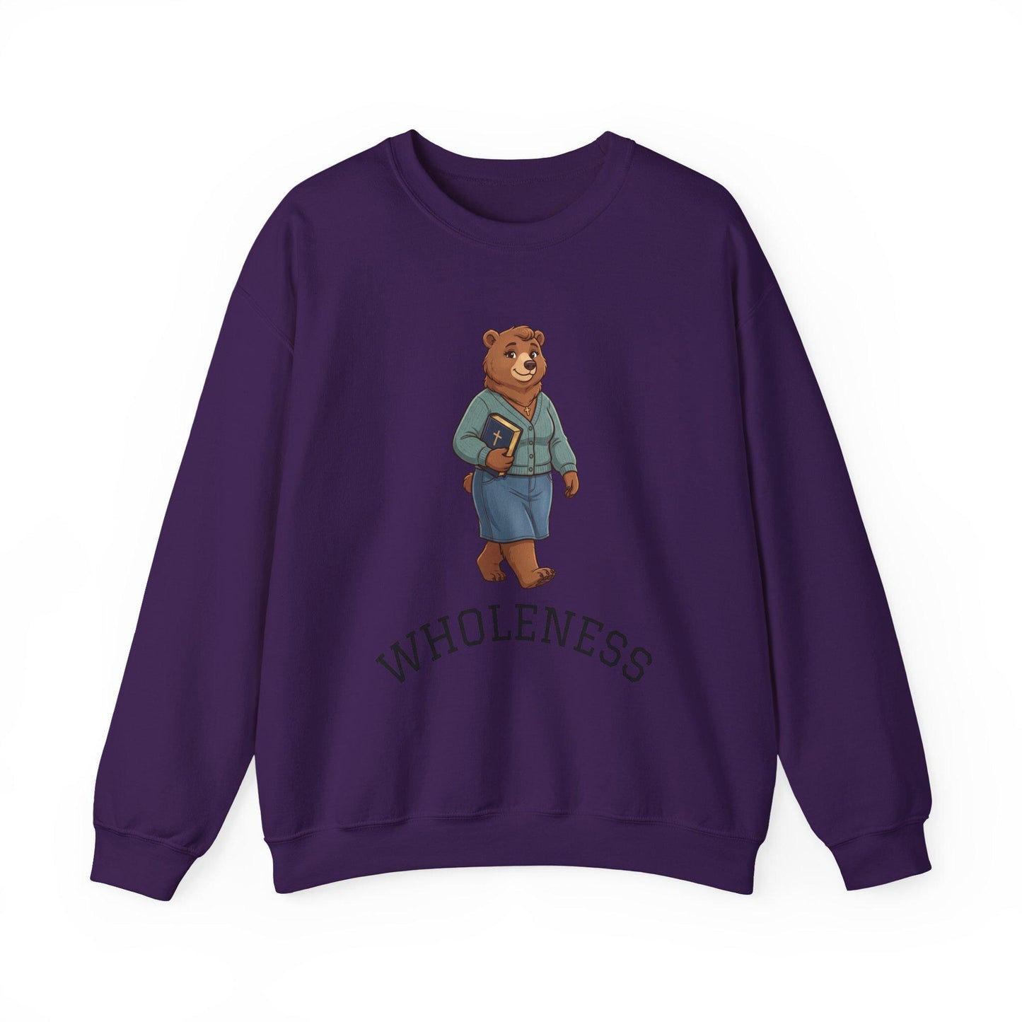 Women's Crewneck Sweatshirt, Wholeness Bear Graphic with Back Text "He Walks with Me", Christian Apparel, Christ Cozy Attire, Bible Theme