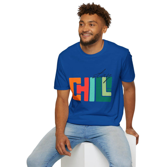 Unisex Stay Chill T-Shirt, Retro Color block Relaxed Graphic Tee, Men Women Teen Boy, Male Female Urban Apparel, Streetwear Attire School