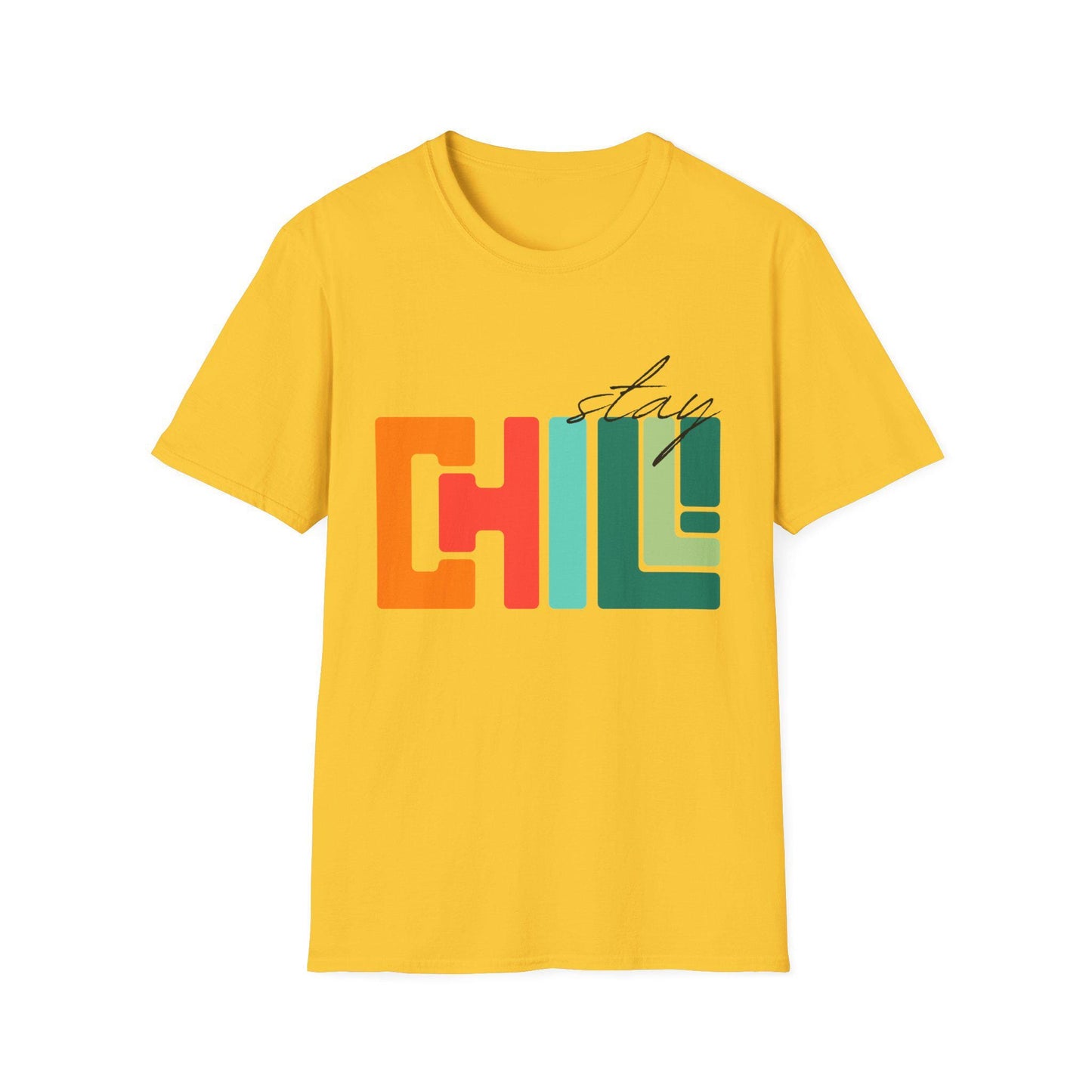 Unisex Stay Chill T-Shirt, Retro Color block Relaxed Graphic Tee, Men Women Teen Boy, Male Female Urban Apparel, Streetwear Attire School