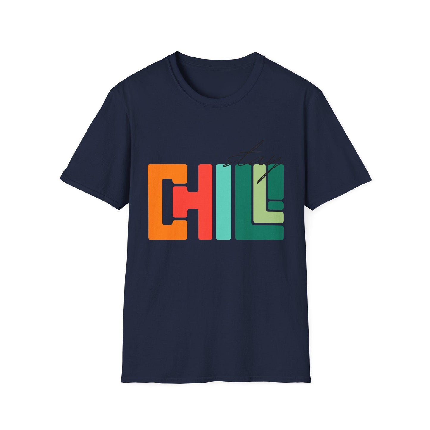 Unisex Stay Chill T-Shirt, Retro Color block Relaxed Graphic Tee, Men Women Teen Boy, Male Female Urban Apparel, Streetwear Attire School