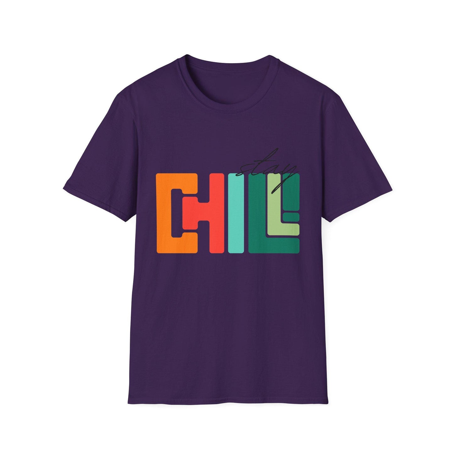 Unisex Stay Chill T-Shirt, Retro Color block Relaxed Graphic Tee, Men Women Teen Boy, Male Female Urban Apparel, Streetwear Attire School