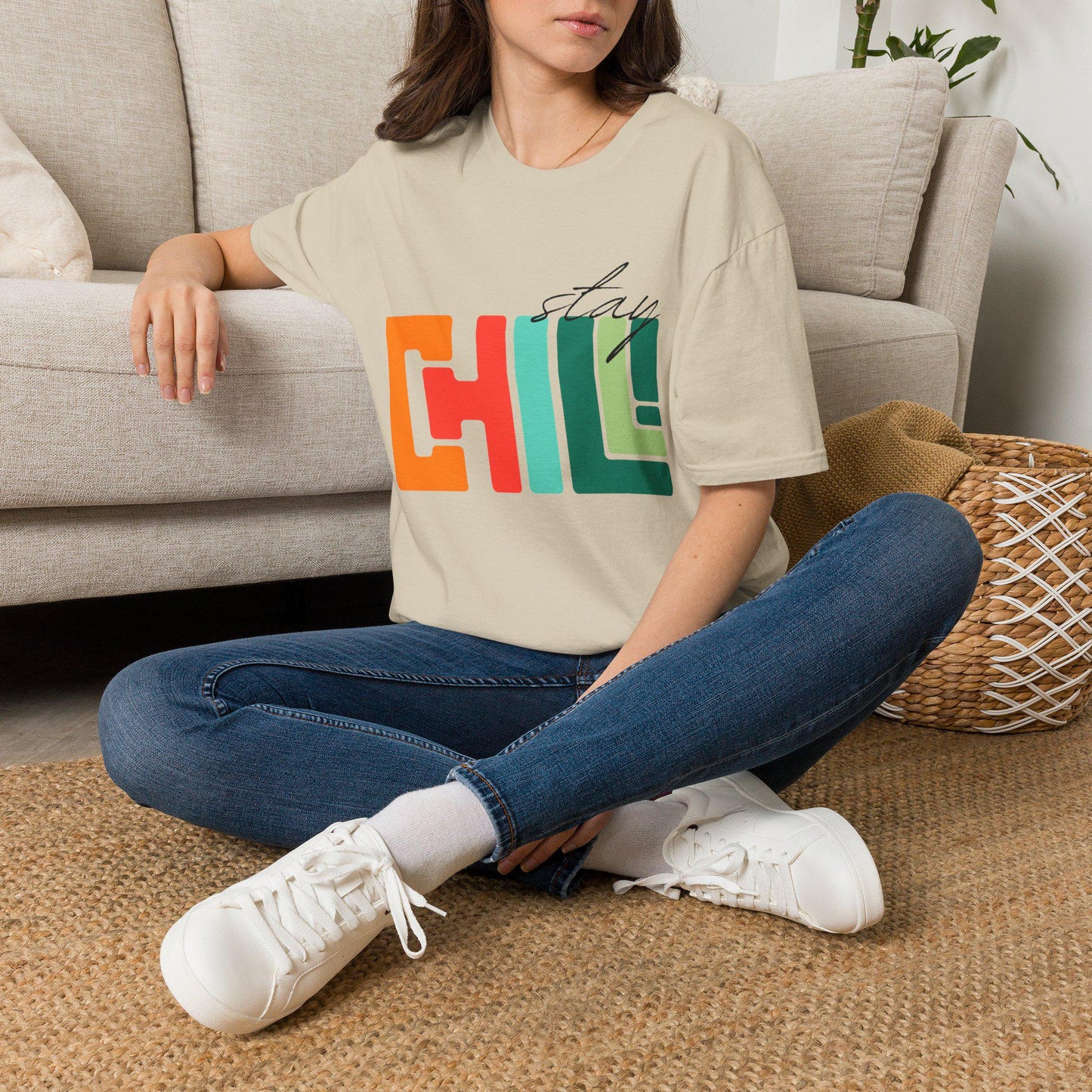 Unisex Stay Chill T-Shirt, Retro Color block Relaxed Graphic Tee, Men Women Teen Boy, Male Female Urban Apparel, Streetwear Attire School