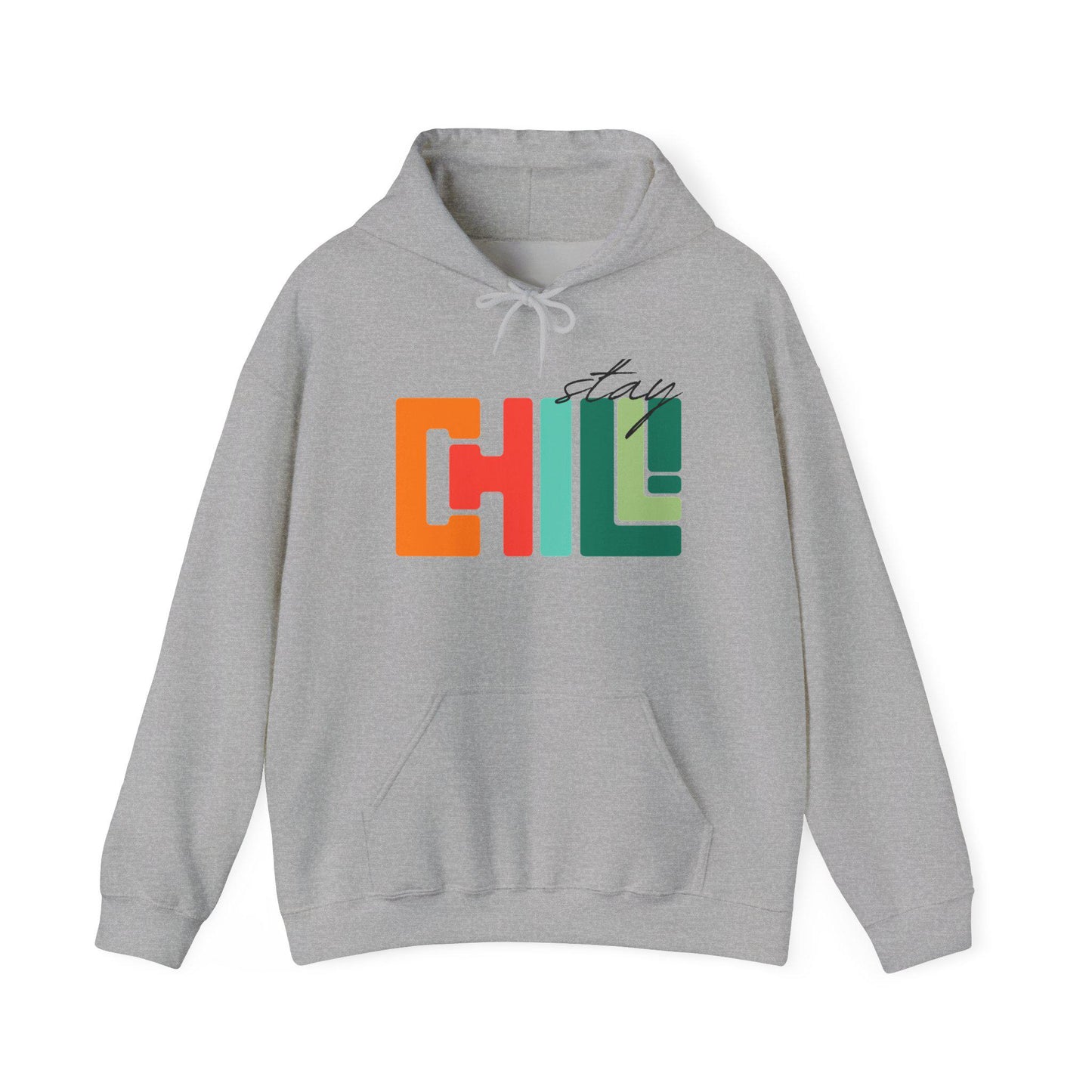 Unisex Adult Chill Graphic Hoodie Colorblock 'Stay Chill' Retro Pullover, Teacher Sweatshirt, Male Female Teen Boy Girl Cozy School Apparel