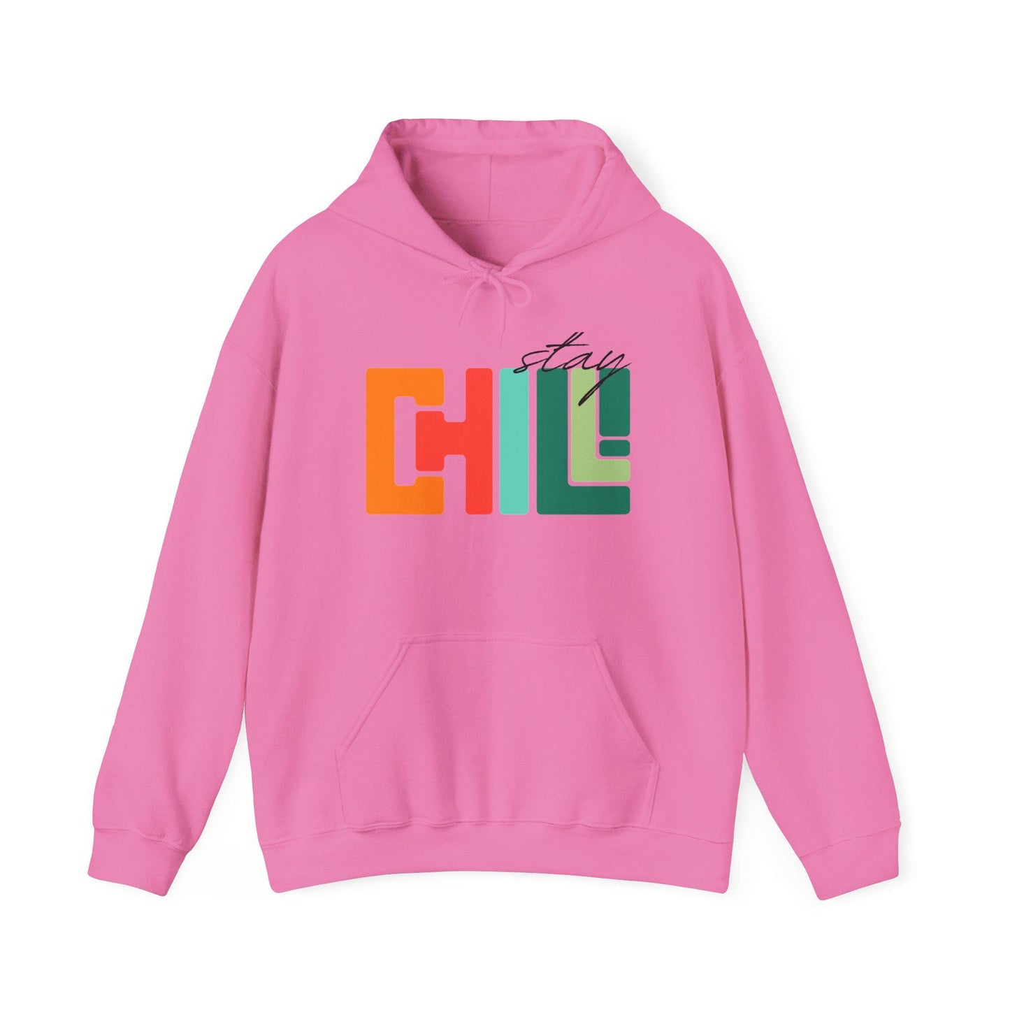 Unisex Adult Chill Graphic Hoodie Colorblock 'Stay Chill' Retro Pullover, Teacher Sweatshirt, Male Female Teen Boy Girl Cozy School Apparel