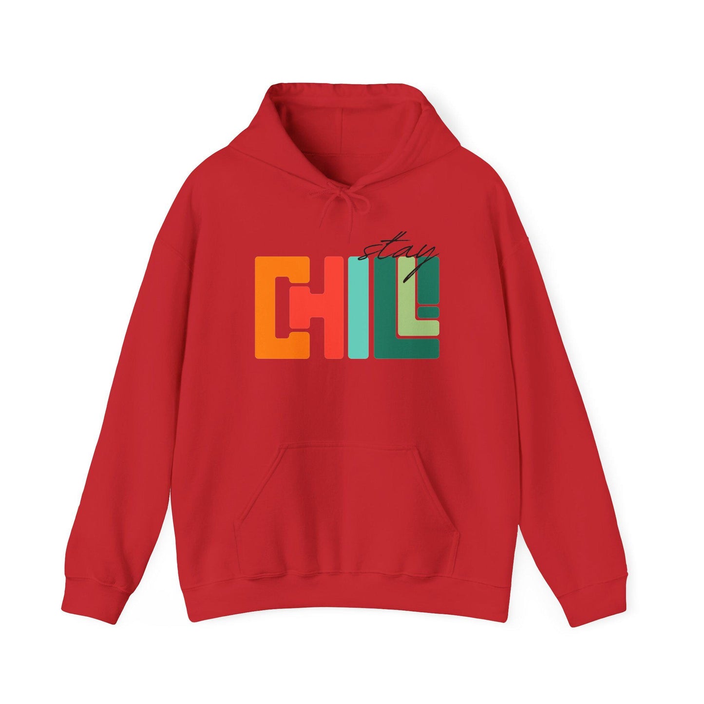 Unisex Adult Chill Graphic Hoodie Colorblock 'Stay Chill' Retro Pullover, Teacher Sweatshirt, Male Female Teen Boy Girl Cozy School Apparel
