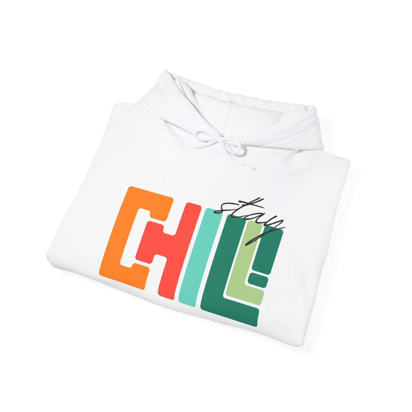 Unisex Adult Chill Graphic Hoodie Colorblock 'Stay Chill' Retro Pullover, Teacher Sweatshirt, Male Female Teen Boy Girl Cozy School Apparel