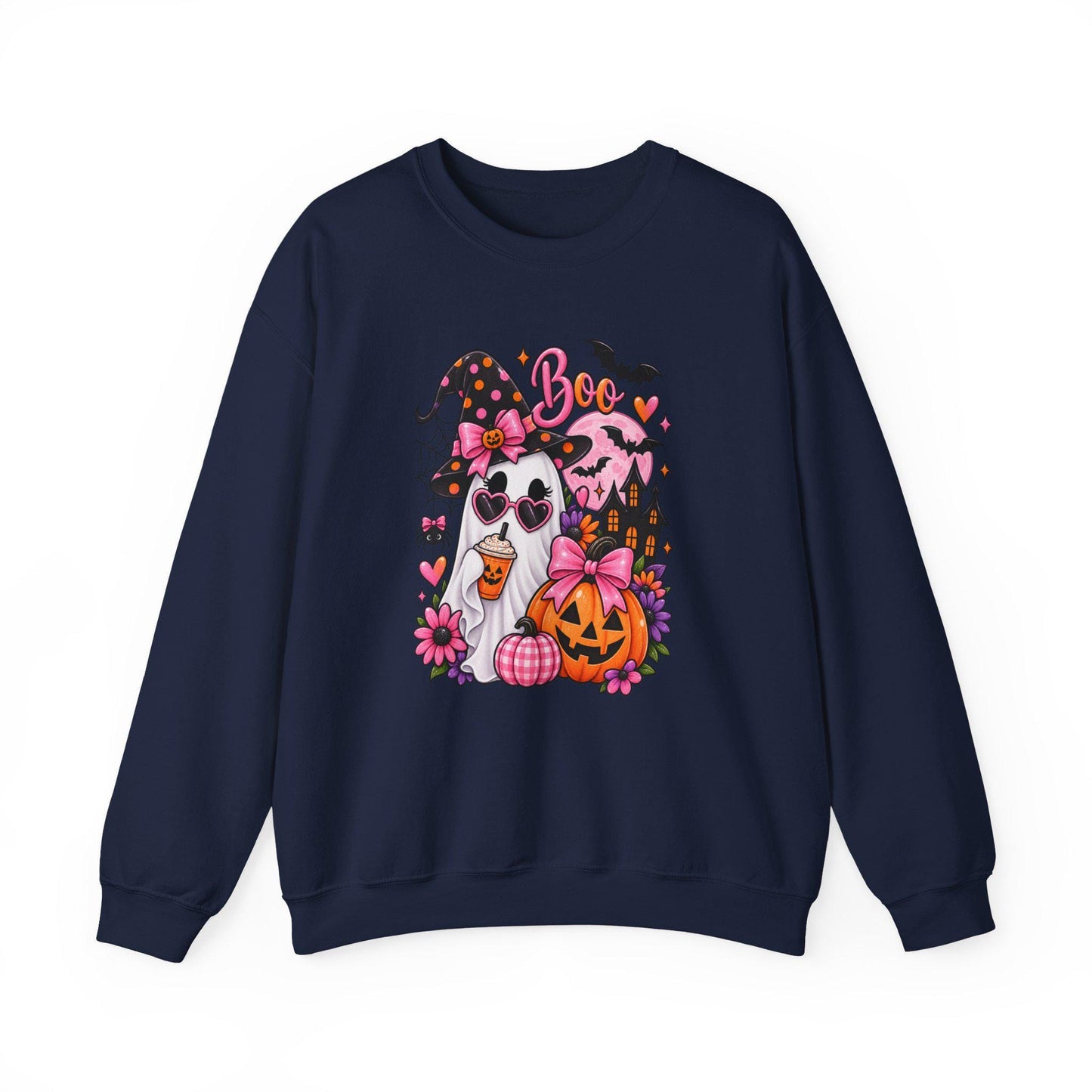 Cute Ghost Witch Halloween Sweatshirt | Harvest Pumpkin Season, Mom Women Teen Female Harvest Season Apparel, Oversized Pullover for Fall