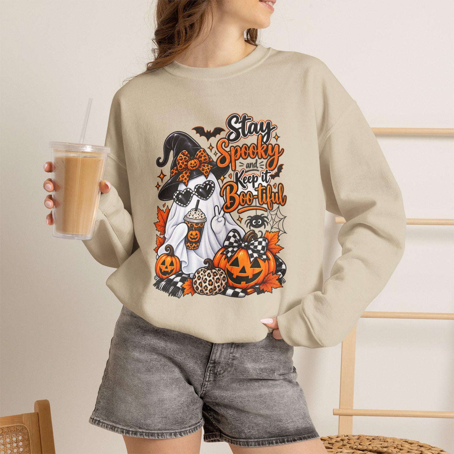 Stay Spooky & Be Kind Hoodie Sweatshirt | Halloween Ghost Pumpkin Design, Mom Female Teen Autumn Apparel, Everyday School Friend Streetwear