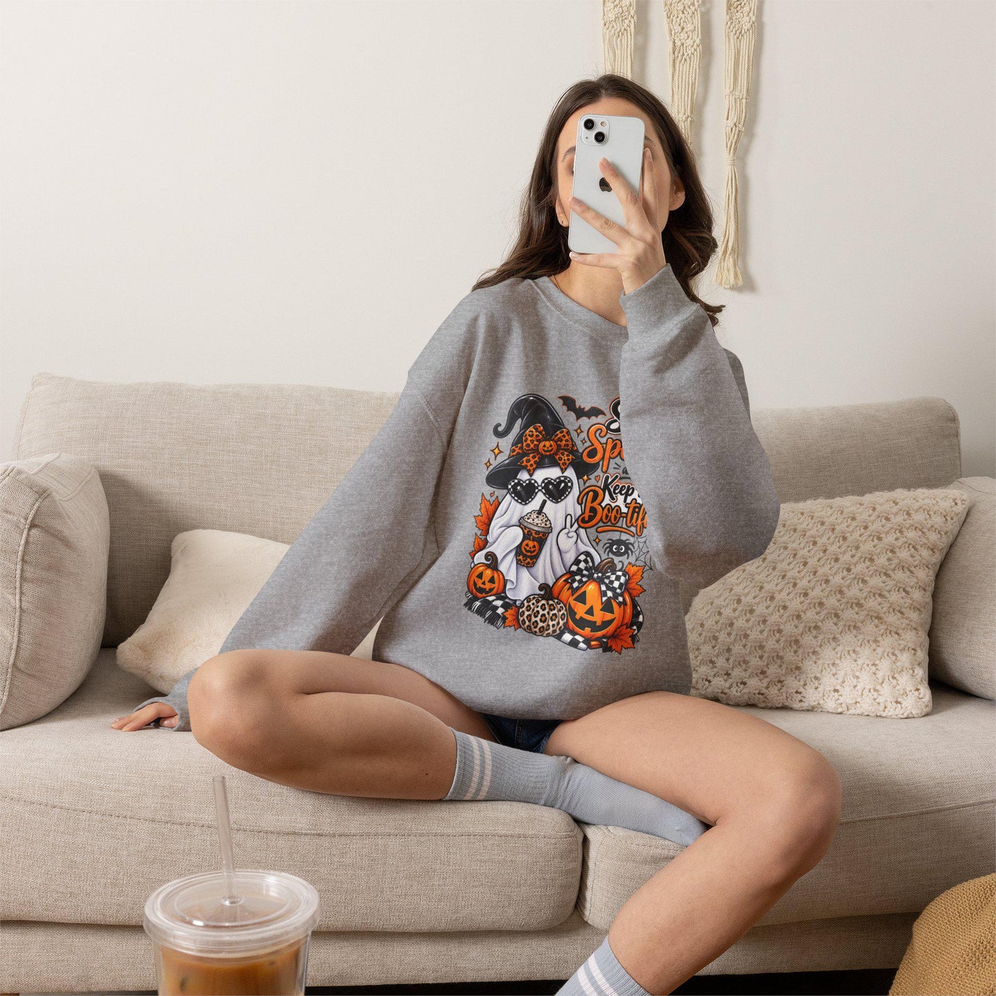 Stay Spooky & Be Kind Hoodie Sweatshirt | Halloween Ghost Pumpkin Design, Mom Female Teen Autumn Apparel, Everyday School Friend Streetwear