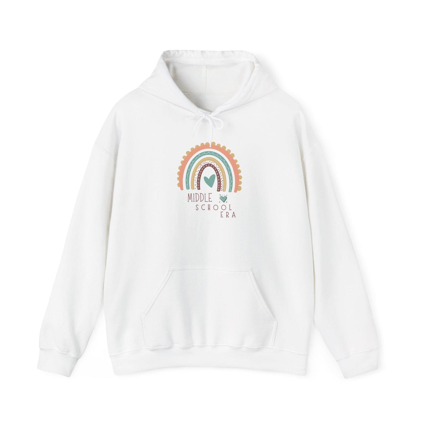 Middle School Boho Rainbow Heart Hoodie gifted | Cozy Pastel Rainbow Sweatshirt | Youthful and Children | Teen Pullover Era