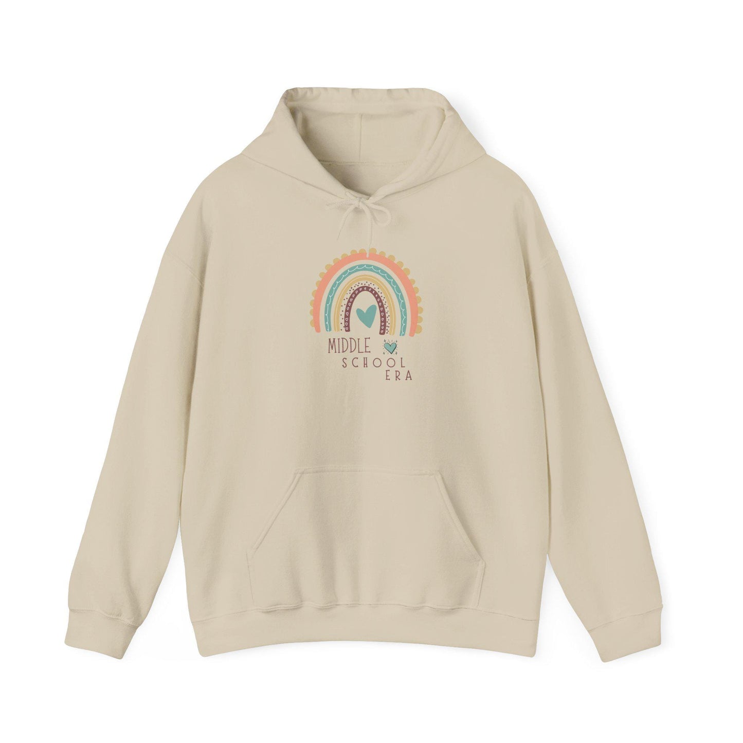Middle School Boho Rainbow Heart Hoodie gifted | Cozy Pastel Rainbow Sweatshirt | Youthful and Children | Teen Pullover Era