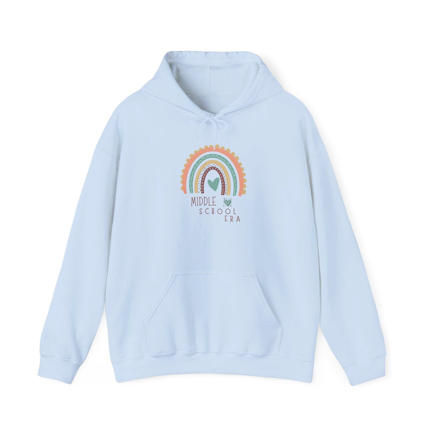 Middle School Boho Rainbow Heart Hoodie gifted | Cozy Pastel Rainbow Sweatshirt | Youthful and Children | Teen Pullover Era