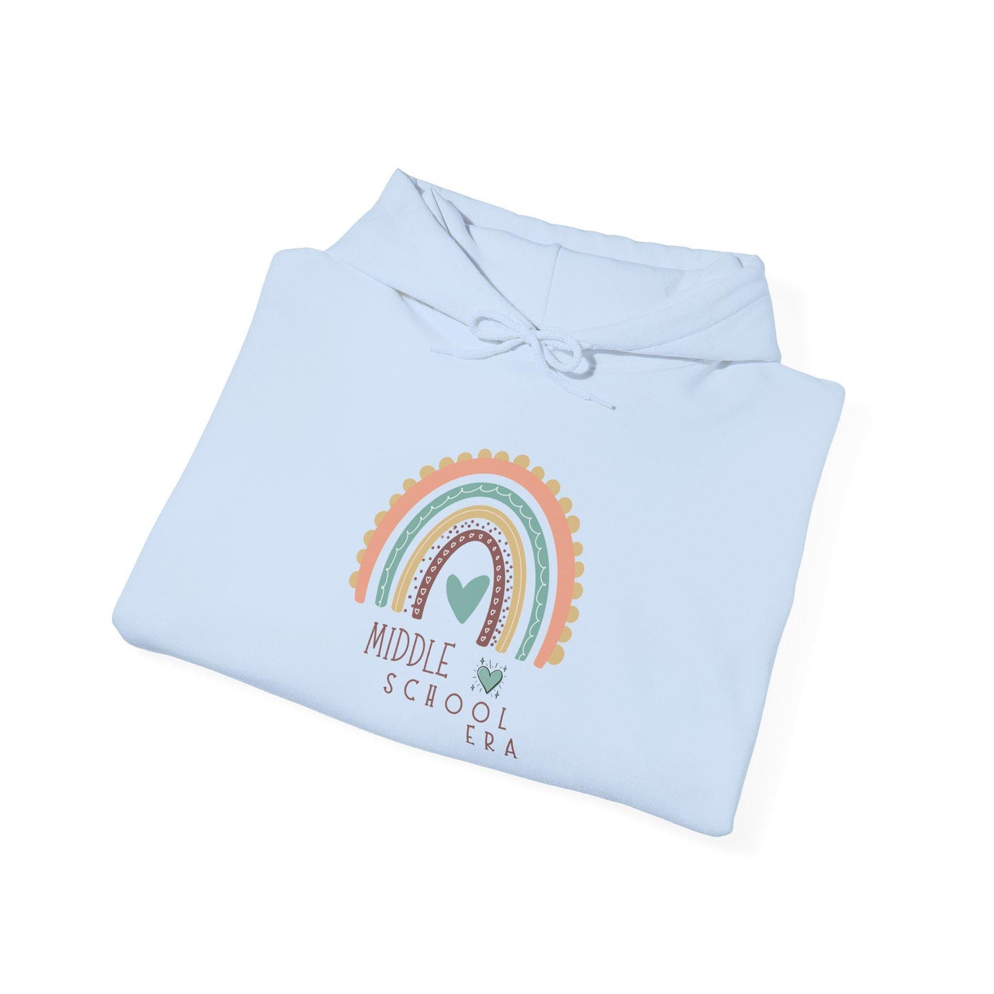 Middle School Boho Rainbow Heart Hoodie gifted | Cozy Pastel Rainbow Sweatshirt | Youthful and Children | Teen Pullover Era
