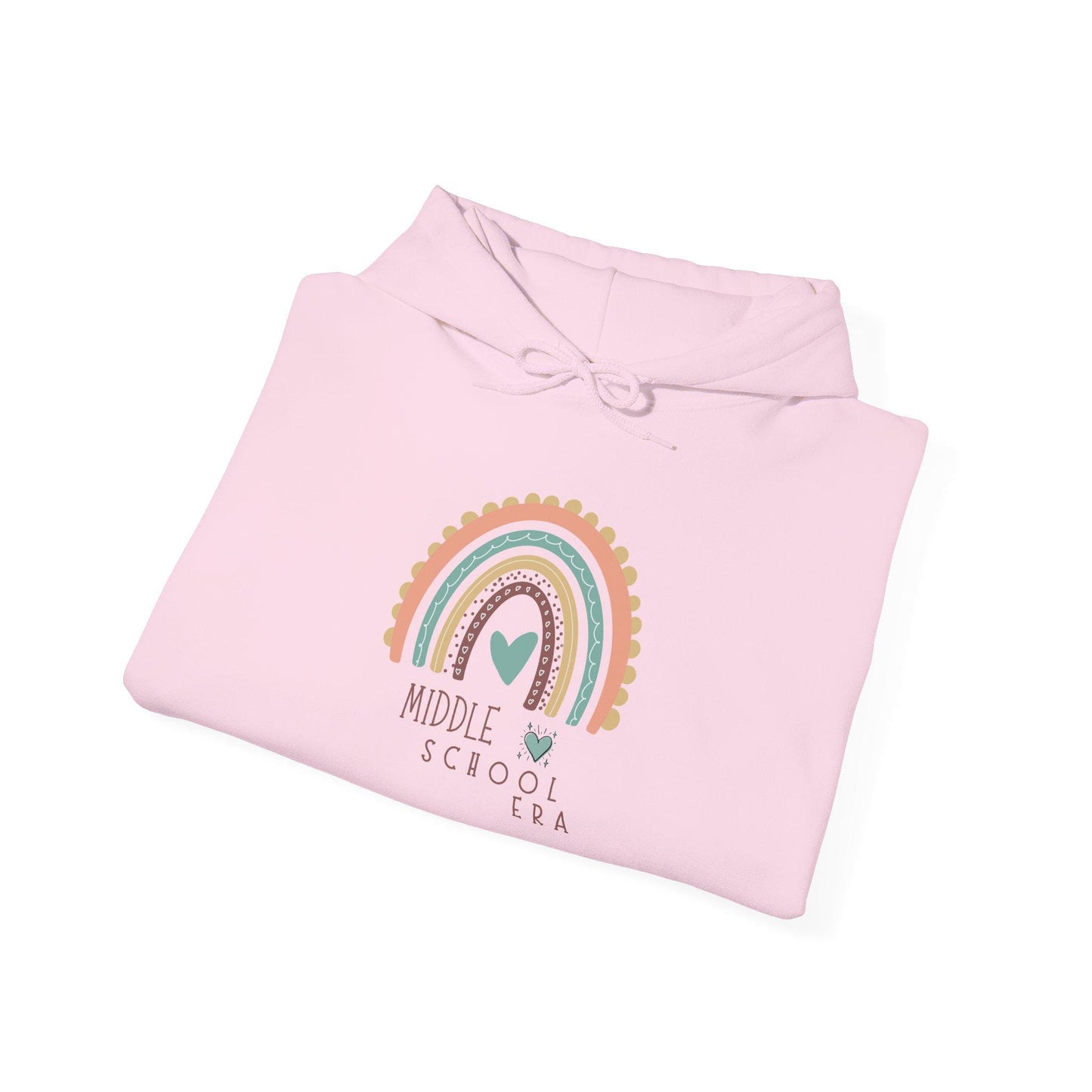 Middle School Boho Rainbow Heart Hoodie gifted | Cozy Pastel Rainbow Sweatshirt | Youthful and Children | Teen Pullover Era