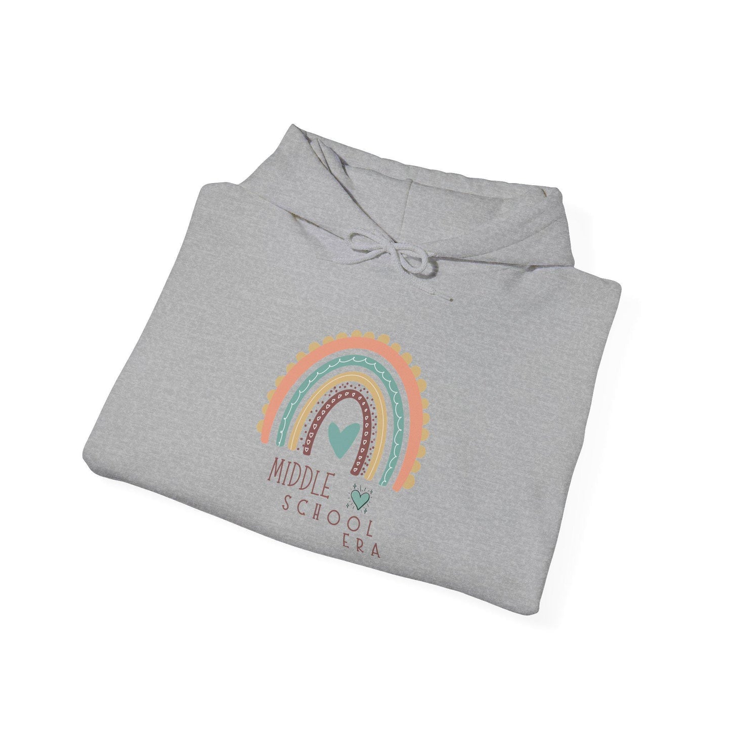 Middle School Boho Rainbow Heart Hoodie gifted | Cozy Pastel Rainbow Sweatshirt | Youthful and Children | Teen Pullover Era