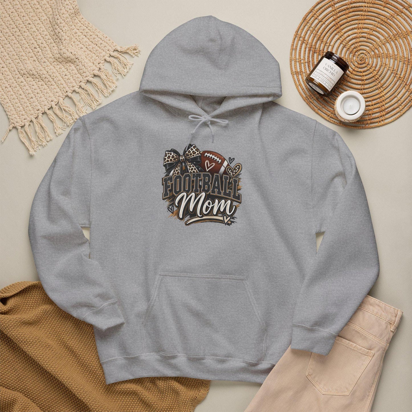 Football Mom Hoodie | Leopard Football Graphic, Paw Print Football Season Everyday Pullover, Female Woman, Streetwear Sweatshirt Apparel