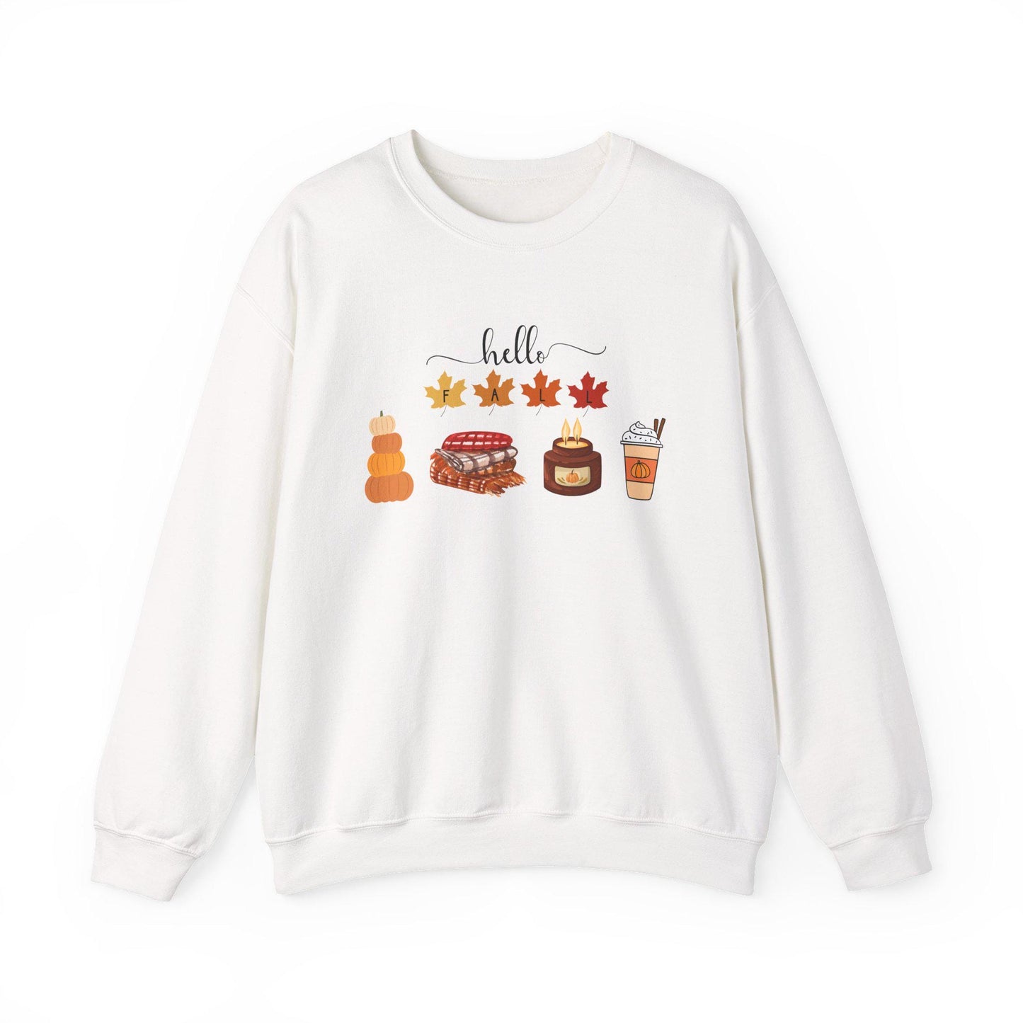 Hello Fall autumn leaves pumpkin pie latte sweater sweatshirt | Cozy comfortable cold weather season