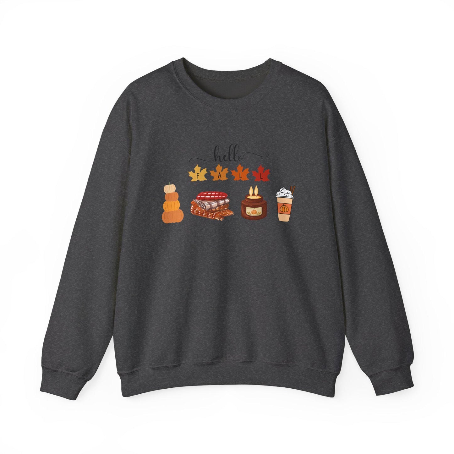 Hello Fall autumn leaves pumpkin pie latte sweater sweatshirt | Cozy comfortable cold weather season