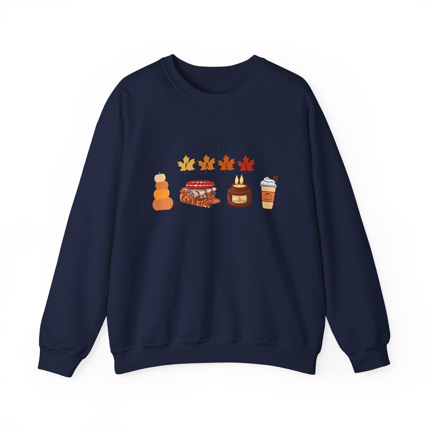 Hello Fall autumn leaves pumpkin pie latte sweater sweatshirt | Cozy comfortable cold weather season